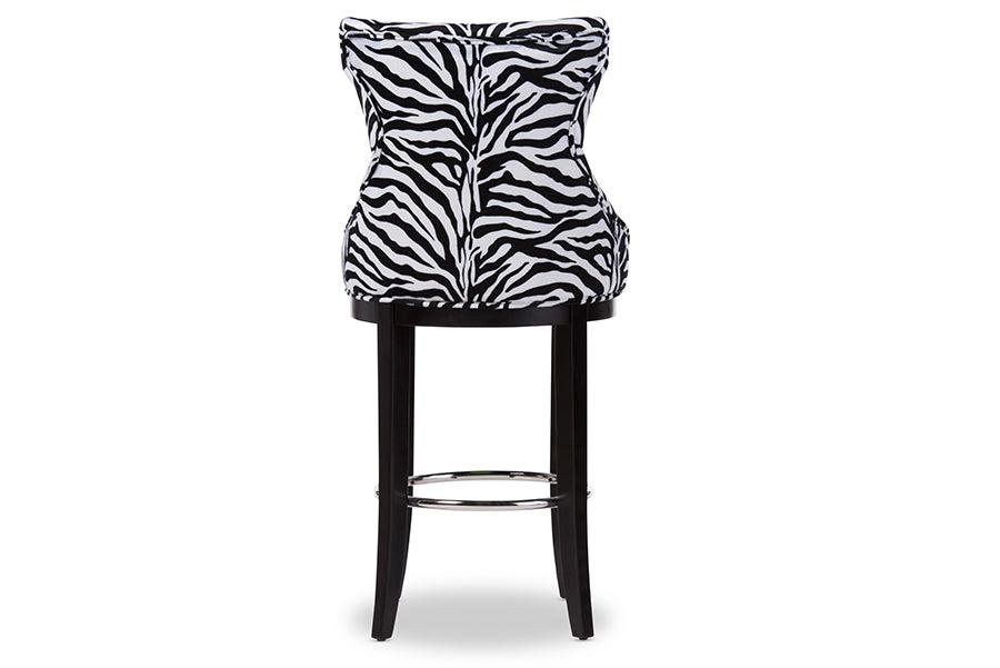 Peace Modern and Contemporary Zebra-print Patterned Fabric Upholstered Bar Stool with Metal Footrest