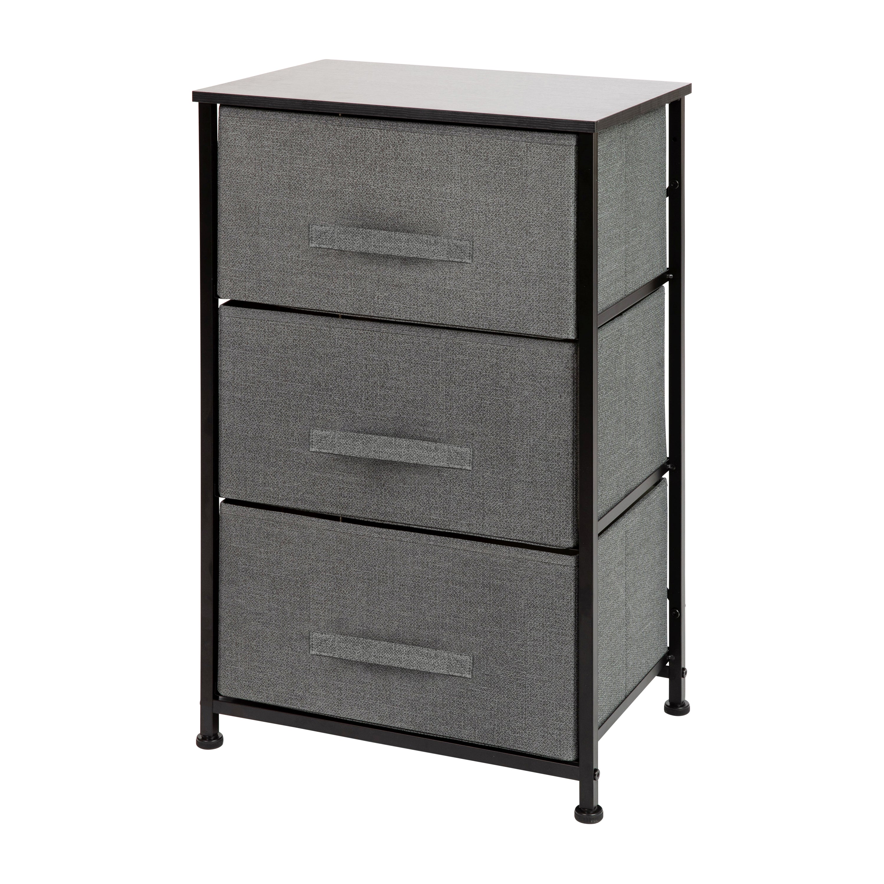 3 Drawer Wood Top Cast Iron Frame Vertical Storage Dresser with Easy Pull Fabric Drawers-Dresser-Flash Furniture-Wall2Wall Furnishings