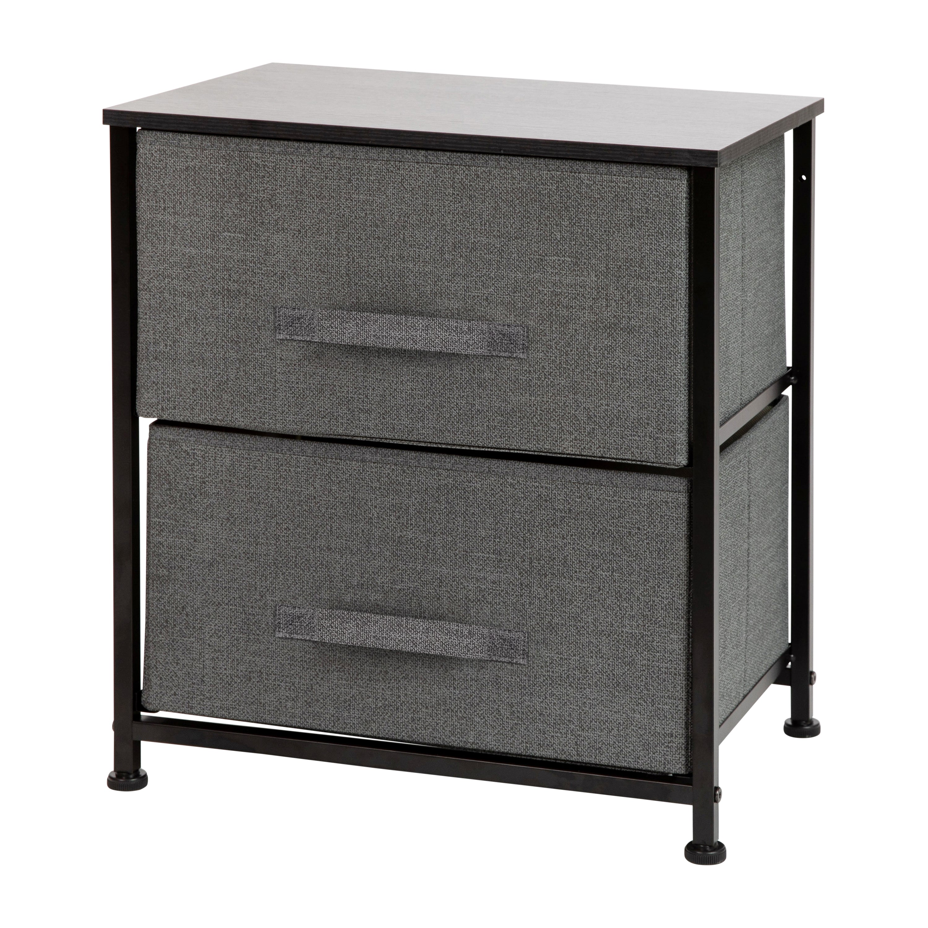 2 Drawer Wood Top Nightstand Storage Organizer with Cast Iron Frame and Dark Easy Pull Fabric Drawers-Nightstand-Flash Furniture-Wall2Wall Furnishings