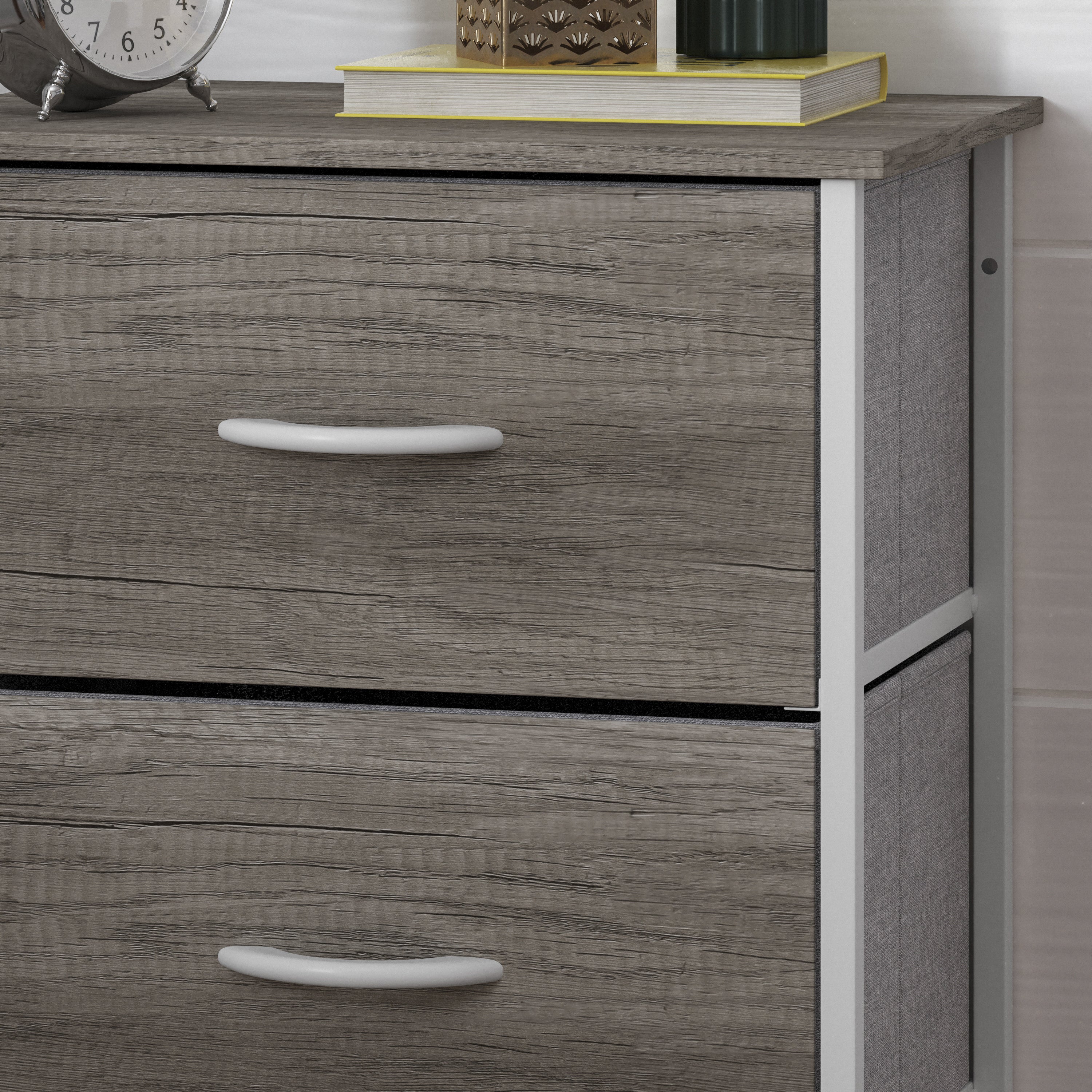 Harris 4 Drawer Vertical Storage Dresser with Cast Iron Frame, Wood Top and Easy Pull Engineered Wood Drawers with Wooden Handles-Dresser-Flash Furniture-Wall2Wall Furnishings