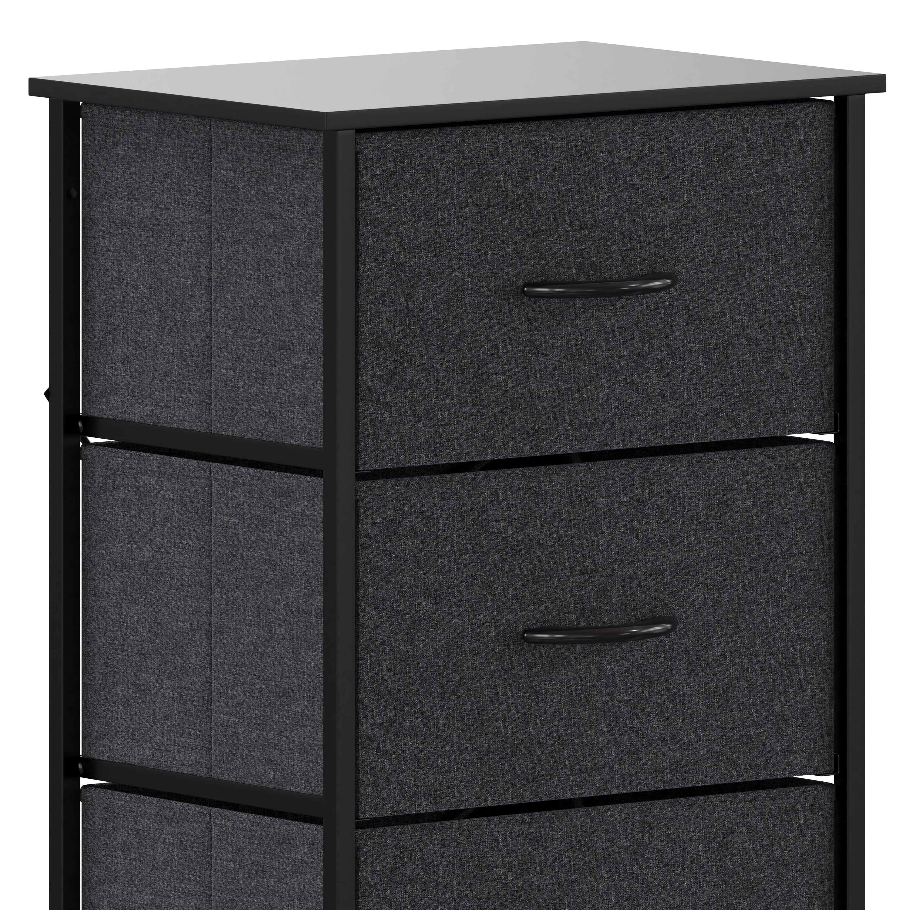 Harris 4 Drawer Vertical Storage Dresser with Cast Iron Frame, Wood Top and Easy Pull Fabric Drawers with Wooden Handles-Dresser-Flash Furniture-Wall2Wall Furnishings