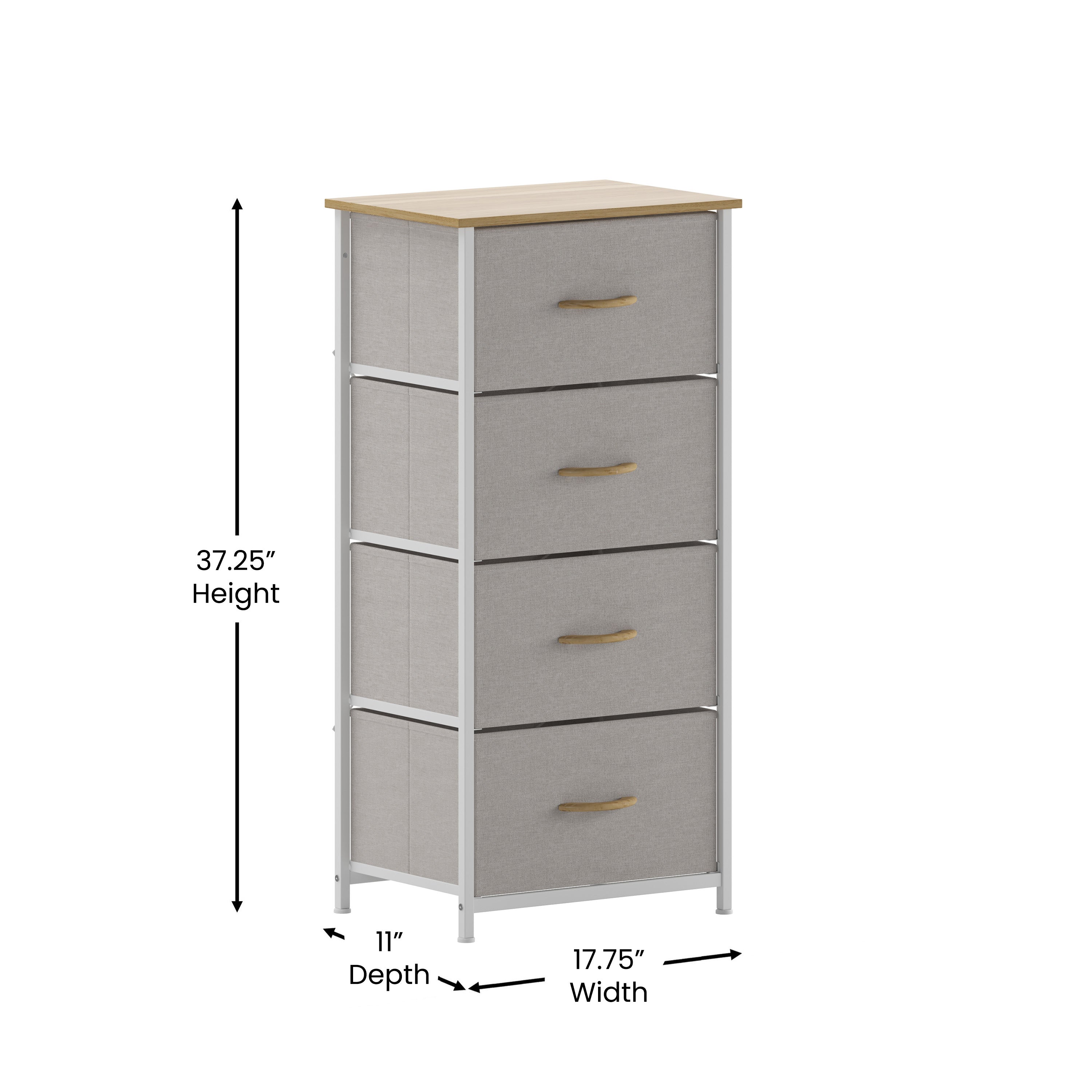 Harris 4 Drawer Vertical Storage Dresser with Cast Iron Frame, Wood Top and Easy Pull Fabric Drawers with Wooden Handles-Dresser-Flash Furniture-Wall2Wall Furnishings