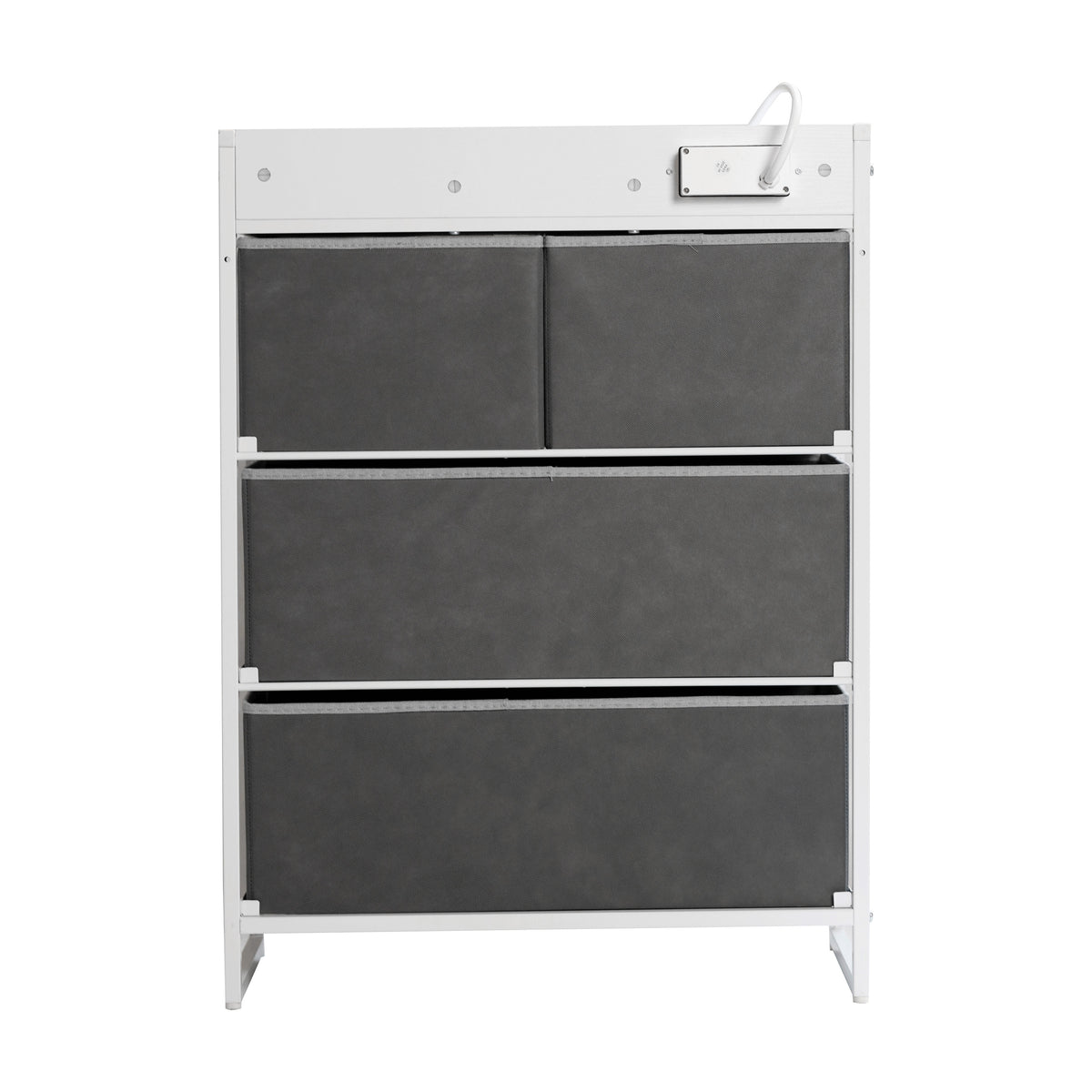 Sodano 4 Drawer Nightstand with Charging Station, 2 USB Ports and 1 Outlet, Metal Frame, Engineered Wood Top, Drawers and Handles