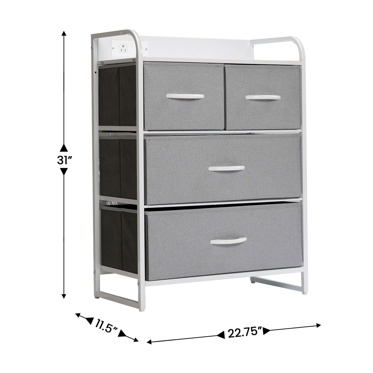 Sodano 4 Drawer Nightstand with Charging Station, 2 USB Ports and 1 Outlet, Metal Frame, Engineered Wood Top, Drawers and Handles