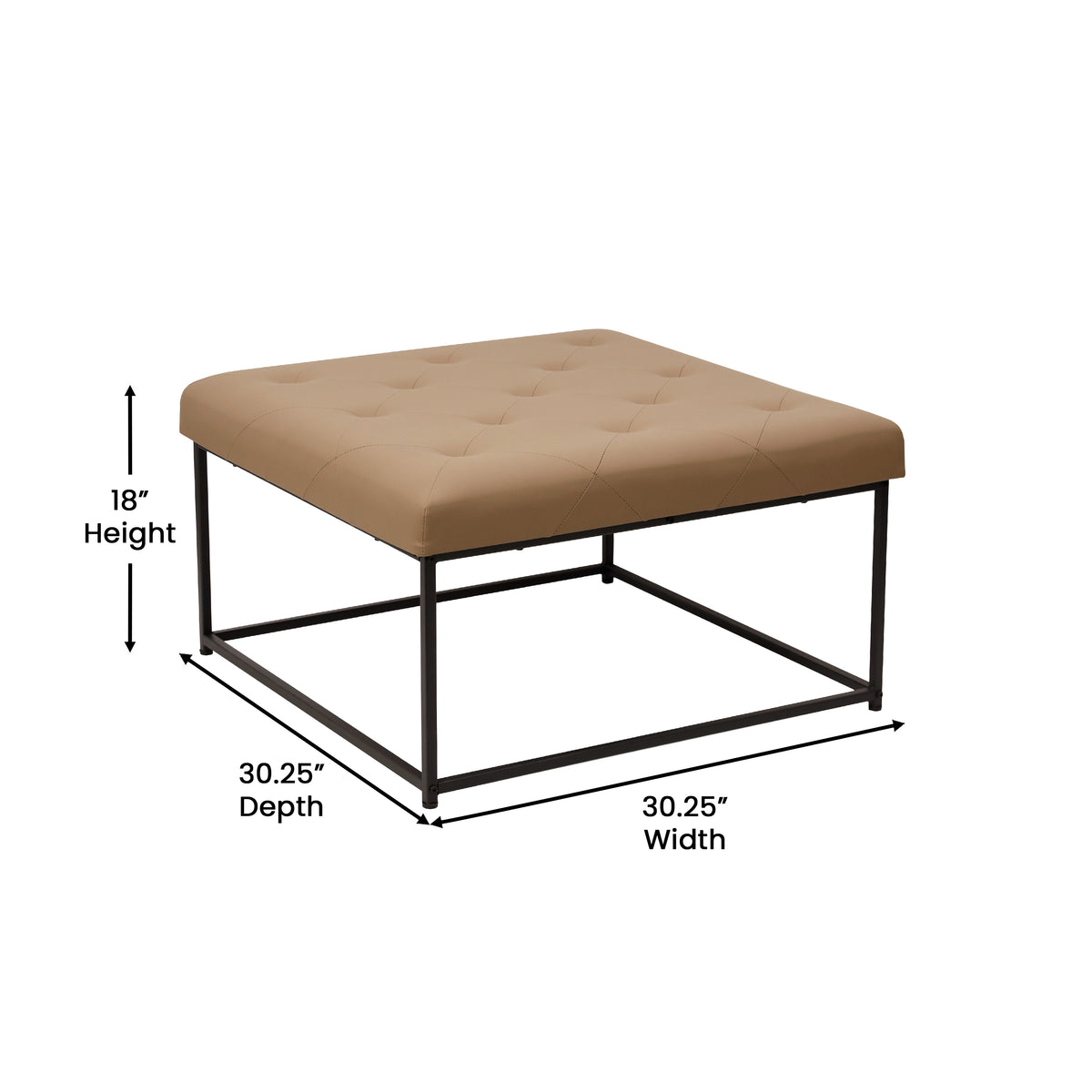 Ashton 30" Square Upholstered Tufted Ottoman with Metal Frame