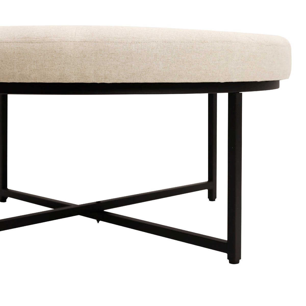 Ashton 34" Round Cotton Linen Tufted Ottoman with Metal Frame