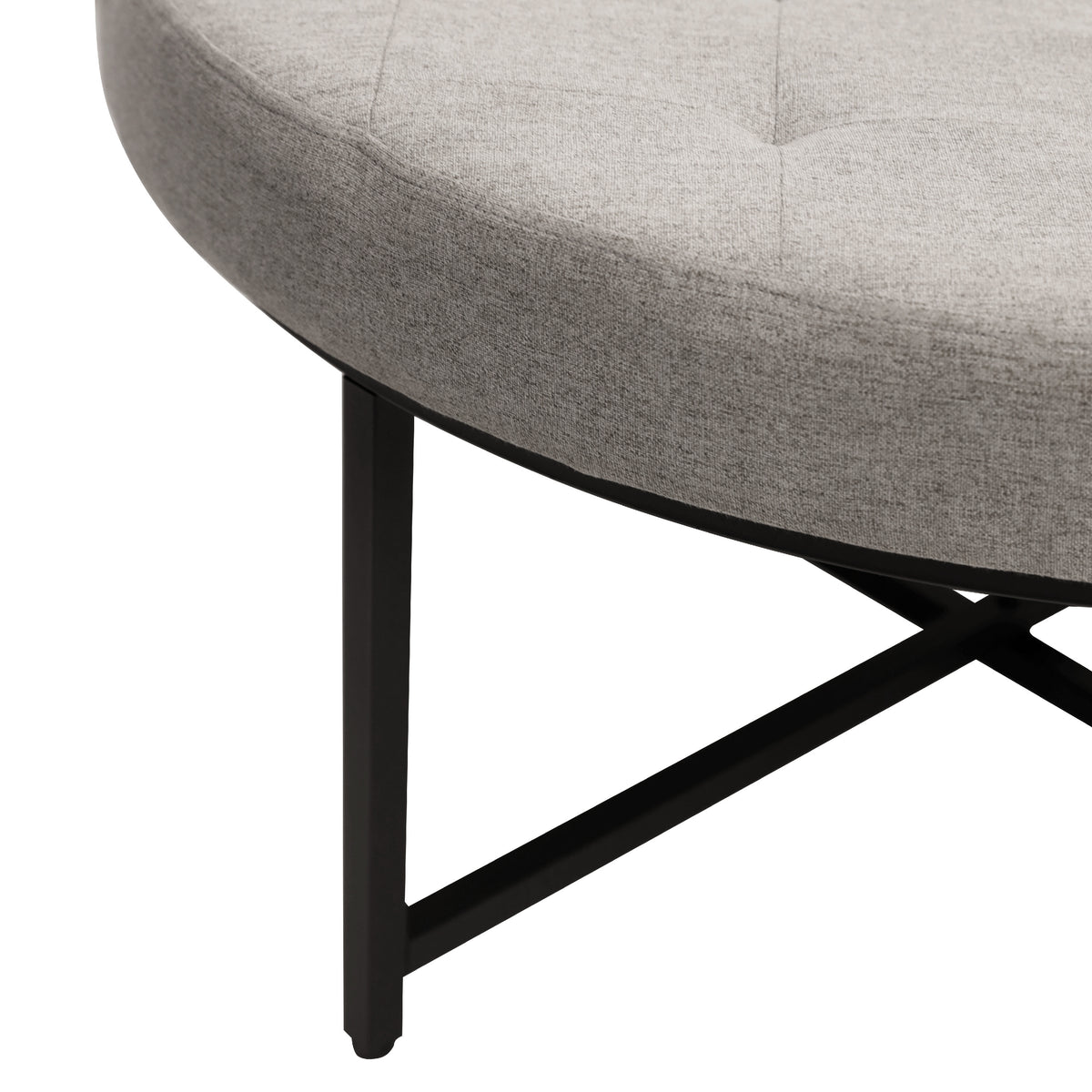 Ashton 34" Round Cotton Linen Tufted Ottoman with Metal Frame