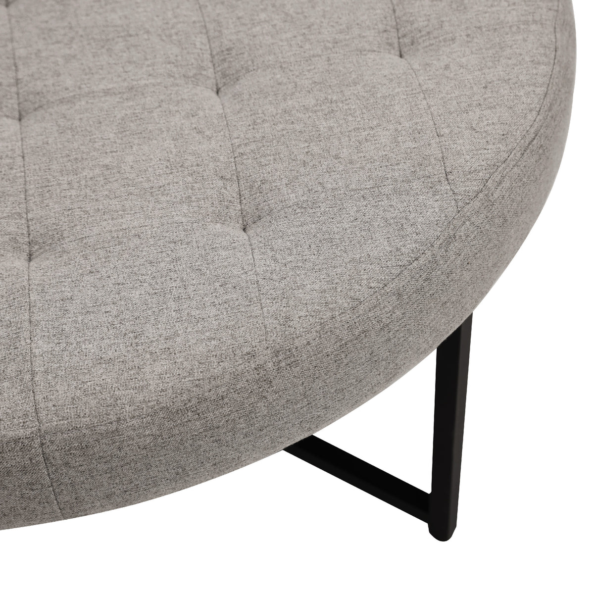 Ashton 34" Round Cotton Linen Tufted Ottoman with Metal Frame