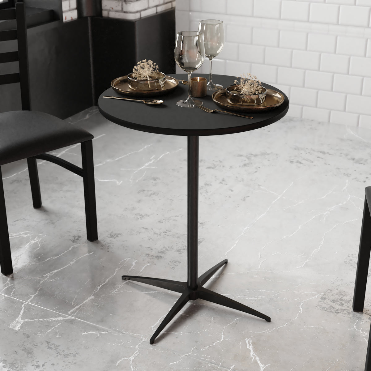 24'' Round Wood Cocktail Table with 30'' and 42'' Columns
