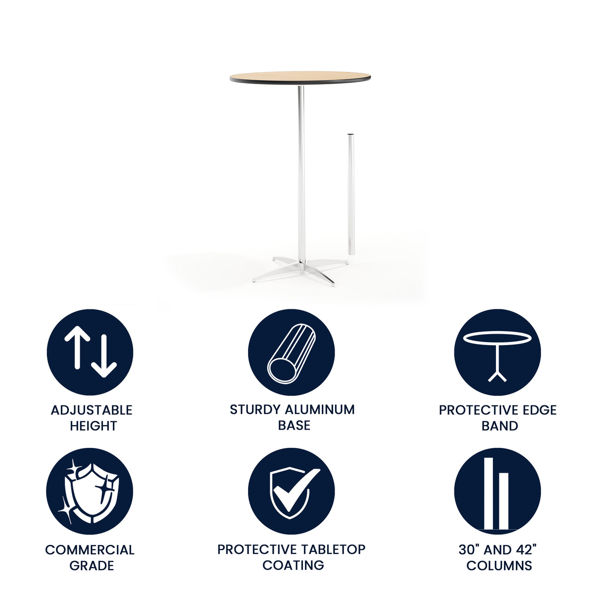 30'' Round Wood Cocktail Table with 30'' and 42'' Columns
