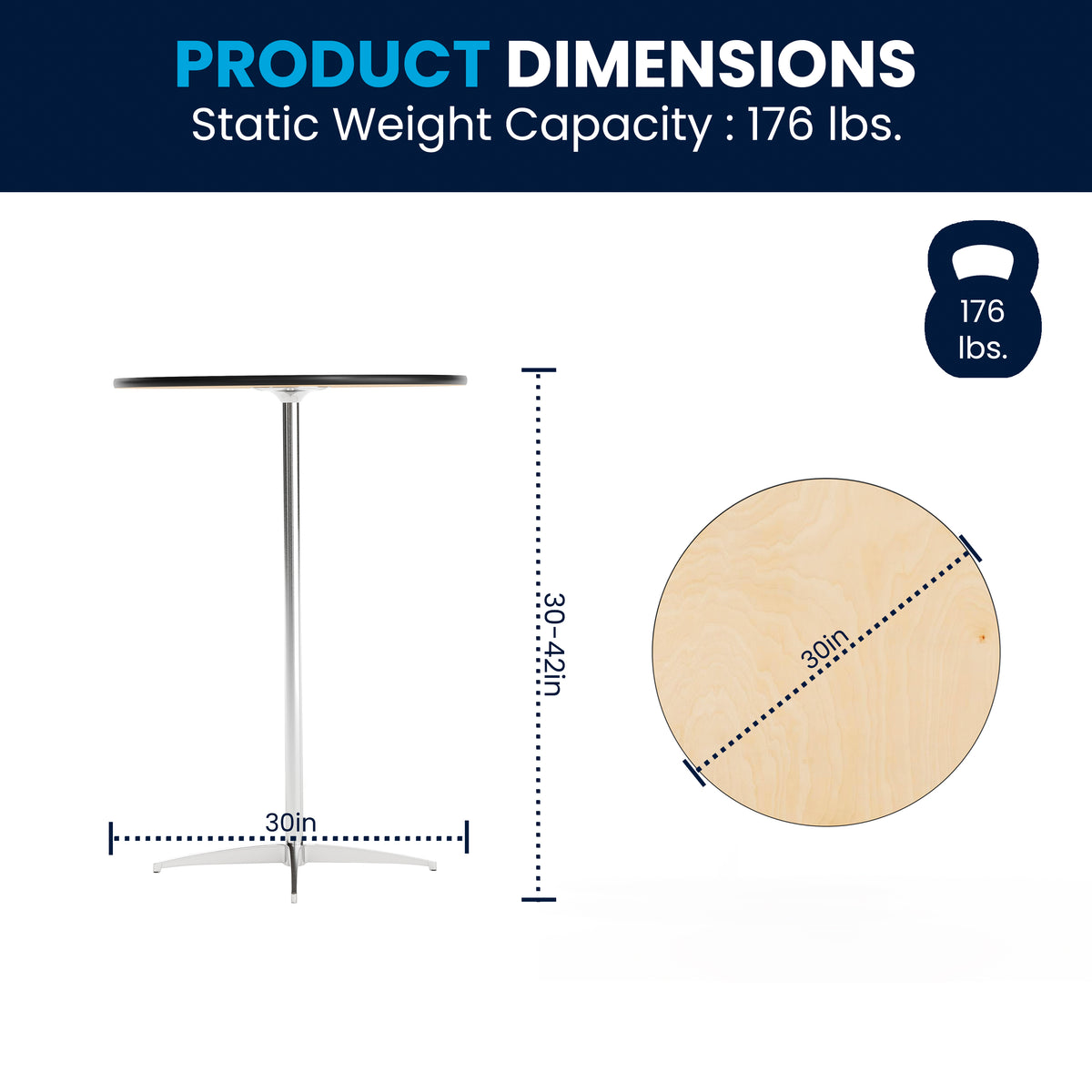 30'' Round Wood Cocktail Table with 30'' and 42'' Columns