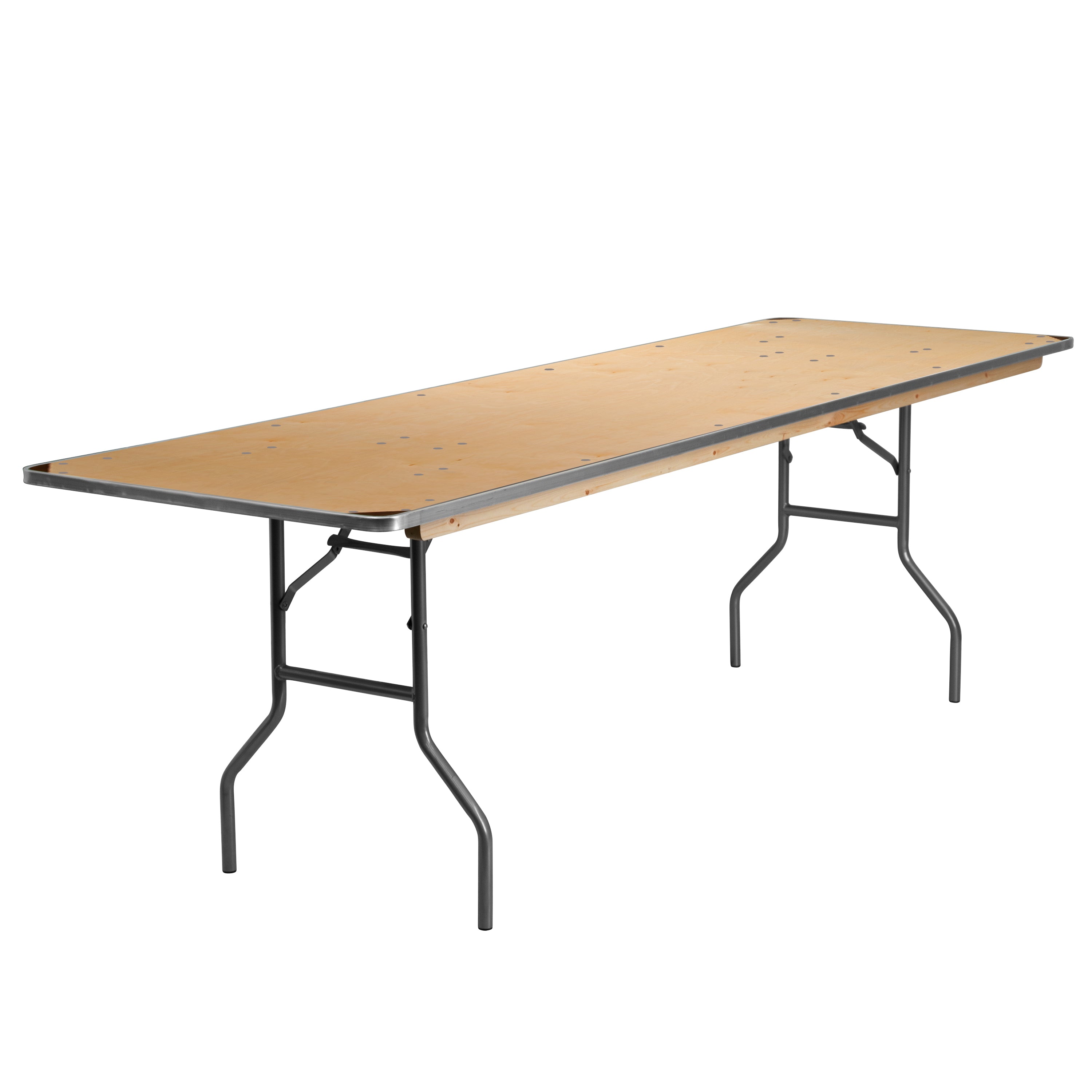 8-Foot Rectangular HEAVY DUTY Birchwood Folding Banquet Table with METAL Edges and Protective Corner Guards-Rectangular Folding Table-Flash Furniture-Wall2Wall Furnishings