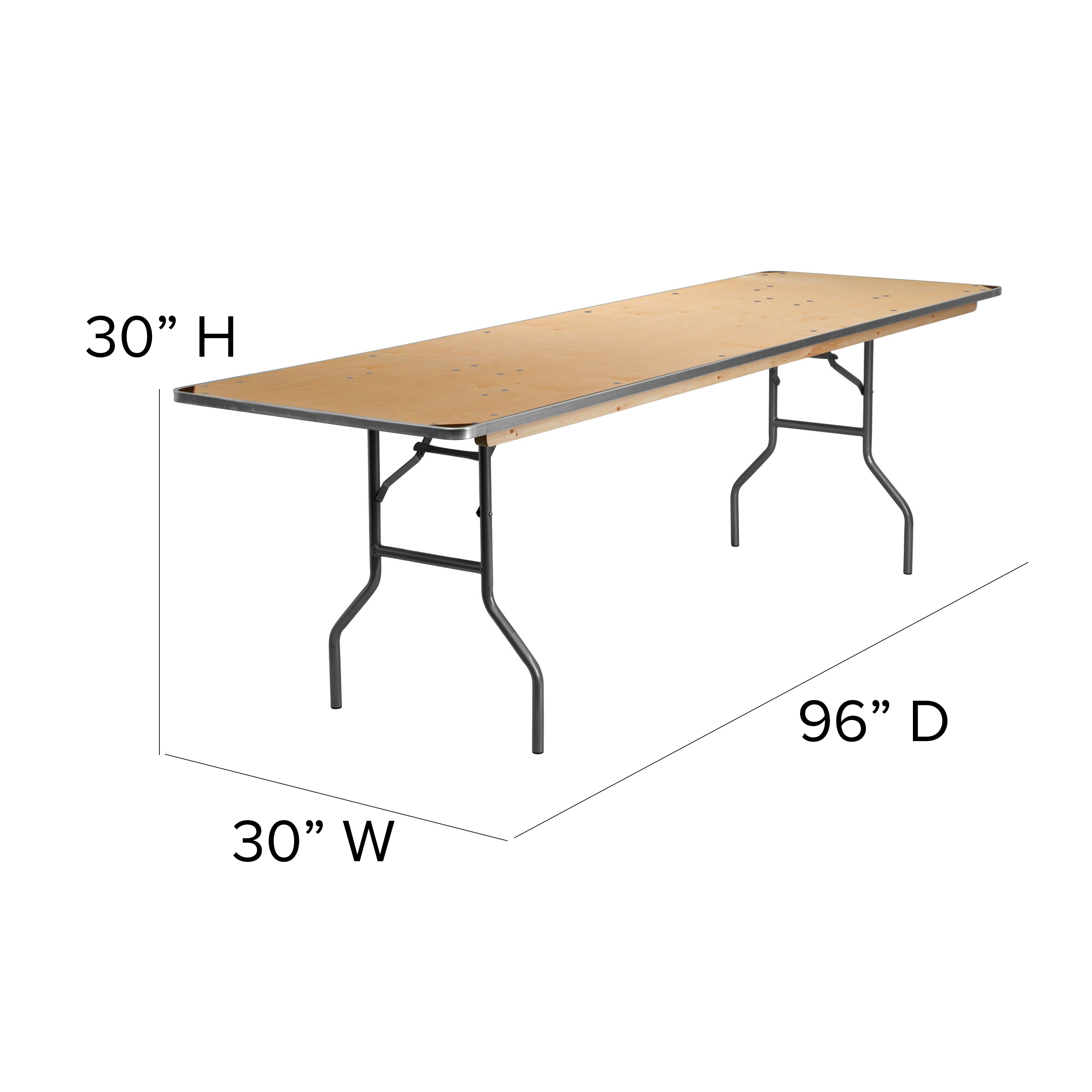 8-Foot Rectangular HEAVY DUTY Birchwood Folding Banquet Table with METAL Edges and Protective Corner Guards-Rectangular Folding Table-Flash Furniture-Wall2Wall Furnishings
