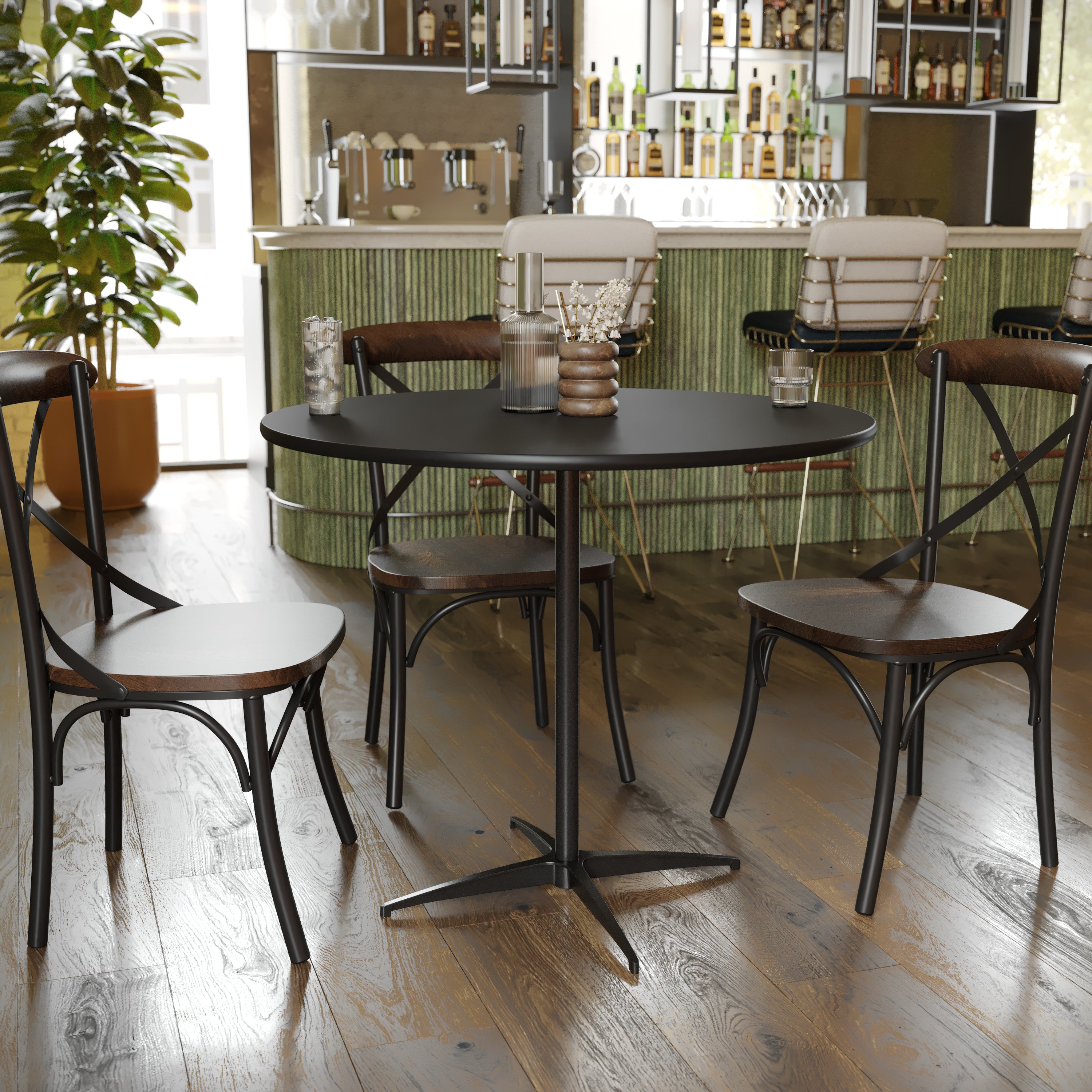 36'' Round Wood Cocktail Table with 30'' and 42'' Columns-Cocktail/Pub Table-Flash Furniture-Wall2Wall Furnishings