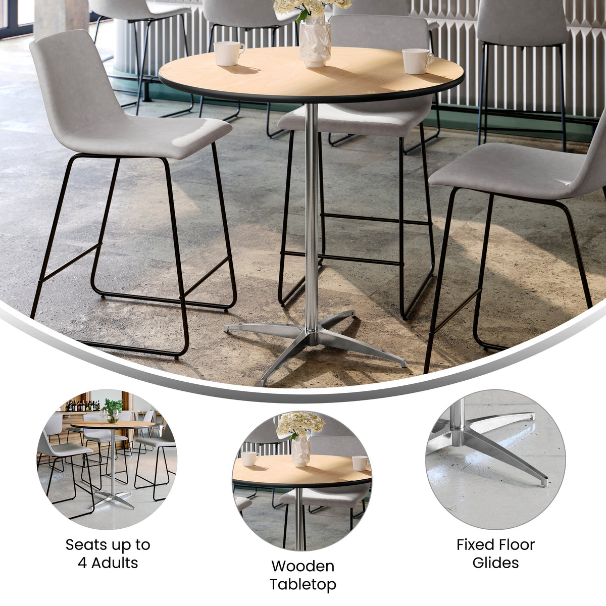 36'' Round Wood Cocktail Table with 30'' and 42'' Columns