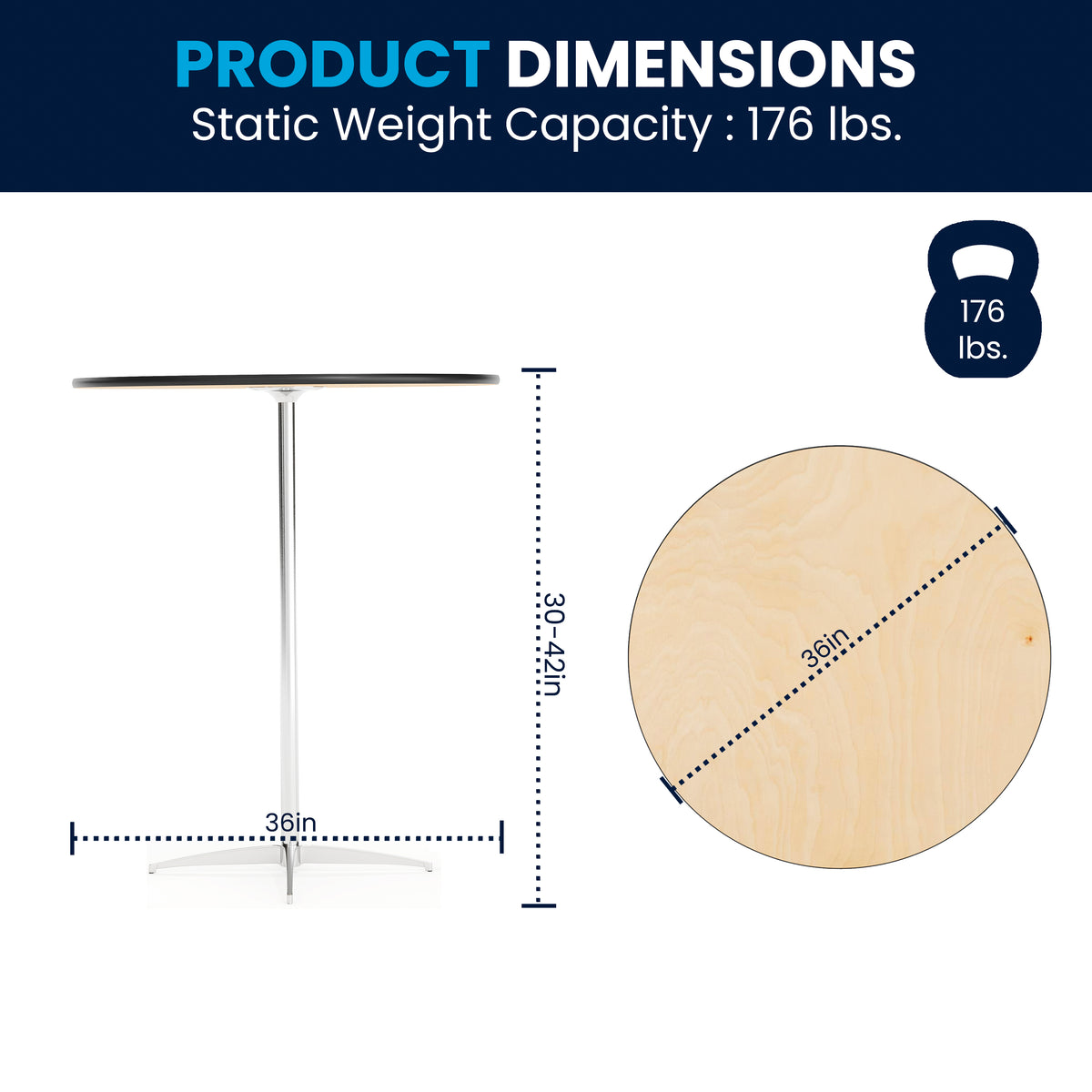36'' Round Wood Cocktail Table with 30'' and 42'' Columns