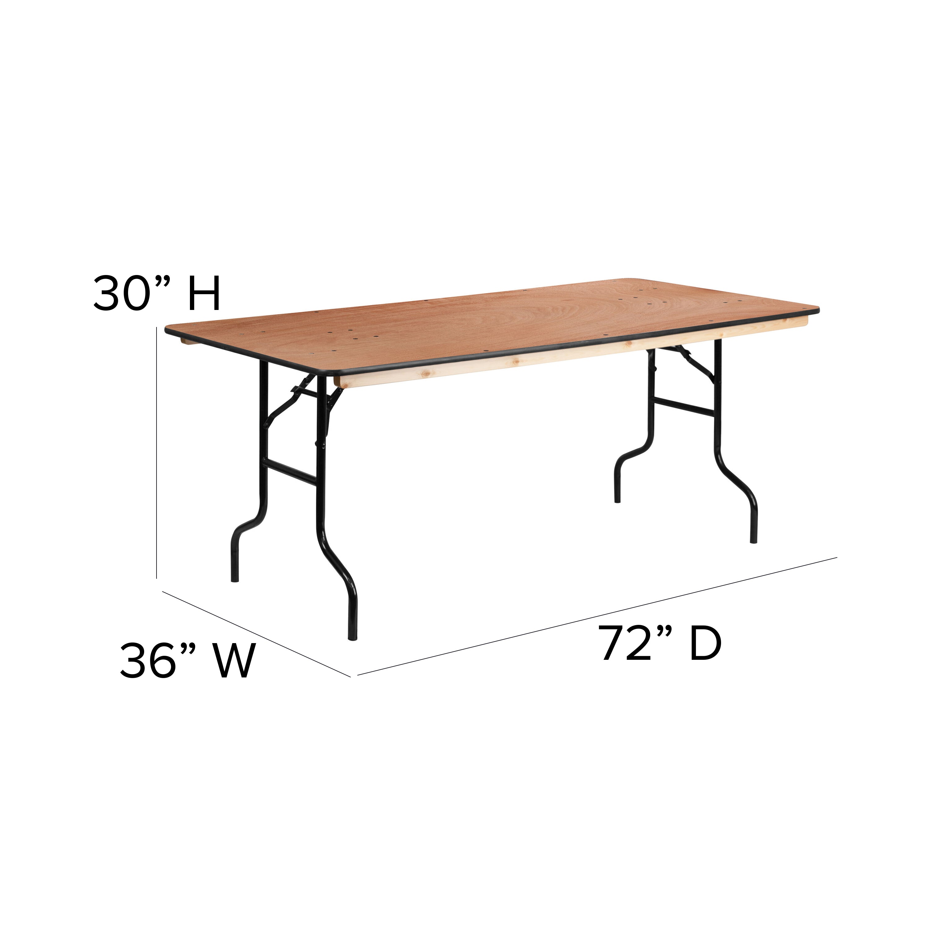 6-Foot Rectangular Wood Folding Banquet Table with Clear Coated Finished Top-Rectangular Folding Table-Flash Furniture-Wall2Wall Furnishings