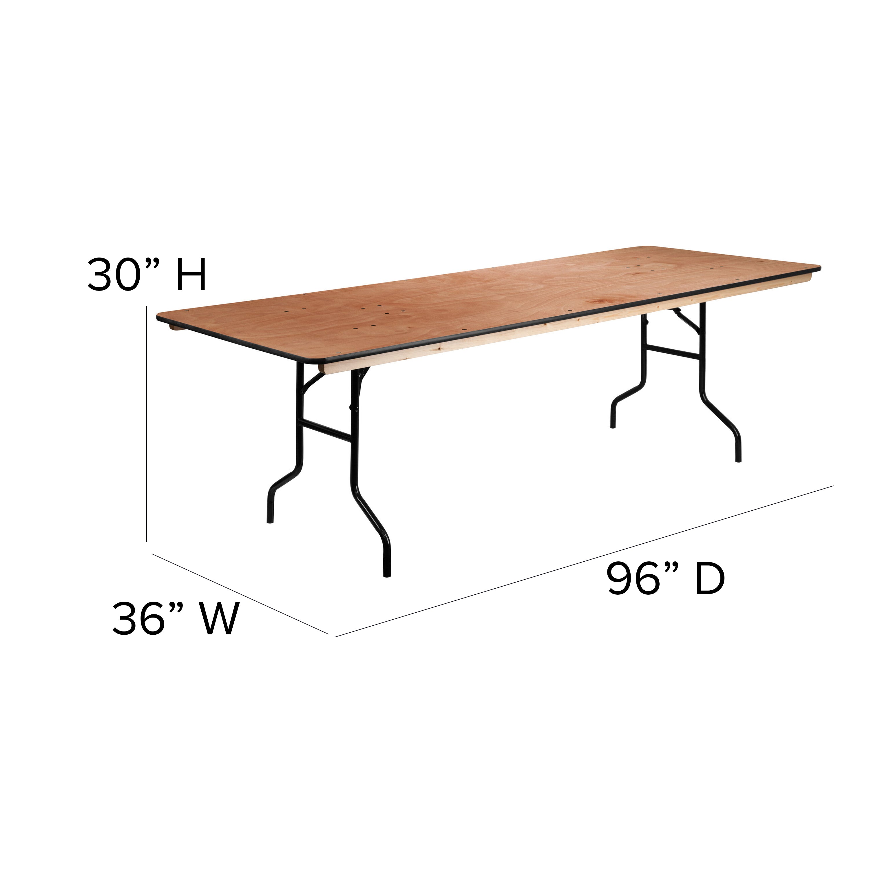 8-Foot Rectangular Wood Folding Banquet Table with Clear Coated Finished Top-Rectangular Folding Table-Flash Furniture-Wall2Wall Furnishings
