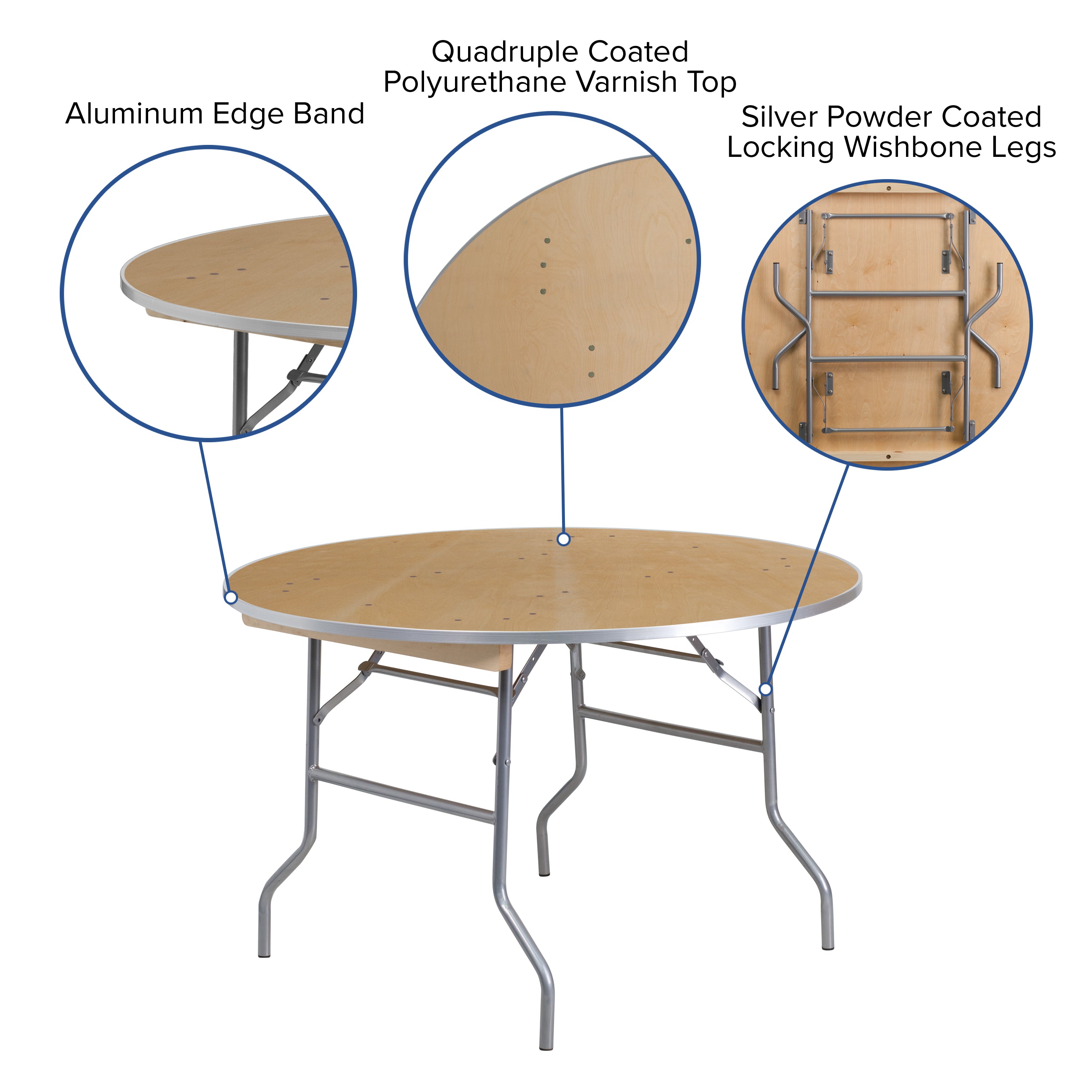4-Foot Round HEAVY DUTY Birchwood Folding Banquet Table with METAL Edges-Round Folding Table-Flash Furniture-Wall2Wall Furnishings