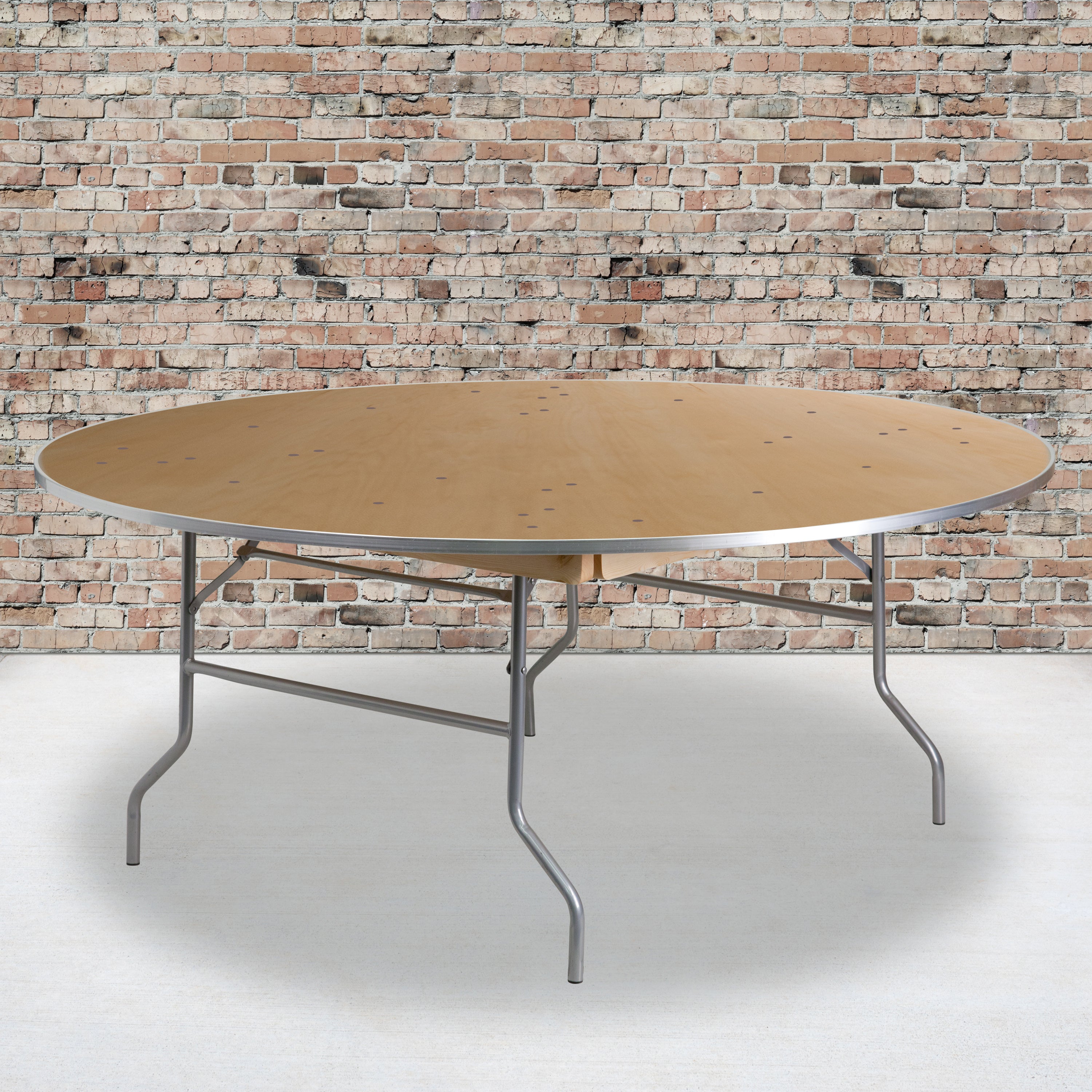 6-Foot Round HEAVY DUTY Birchwood Folding Banquet Table with METAL Edges-Round Folding Table-Flash Furniture-Wall2Wall Furnishings