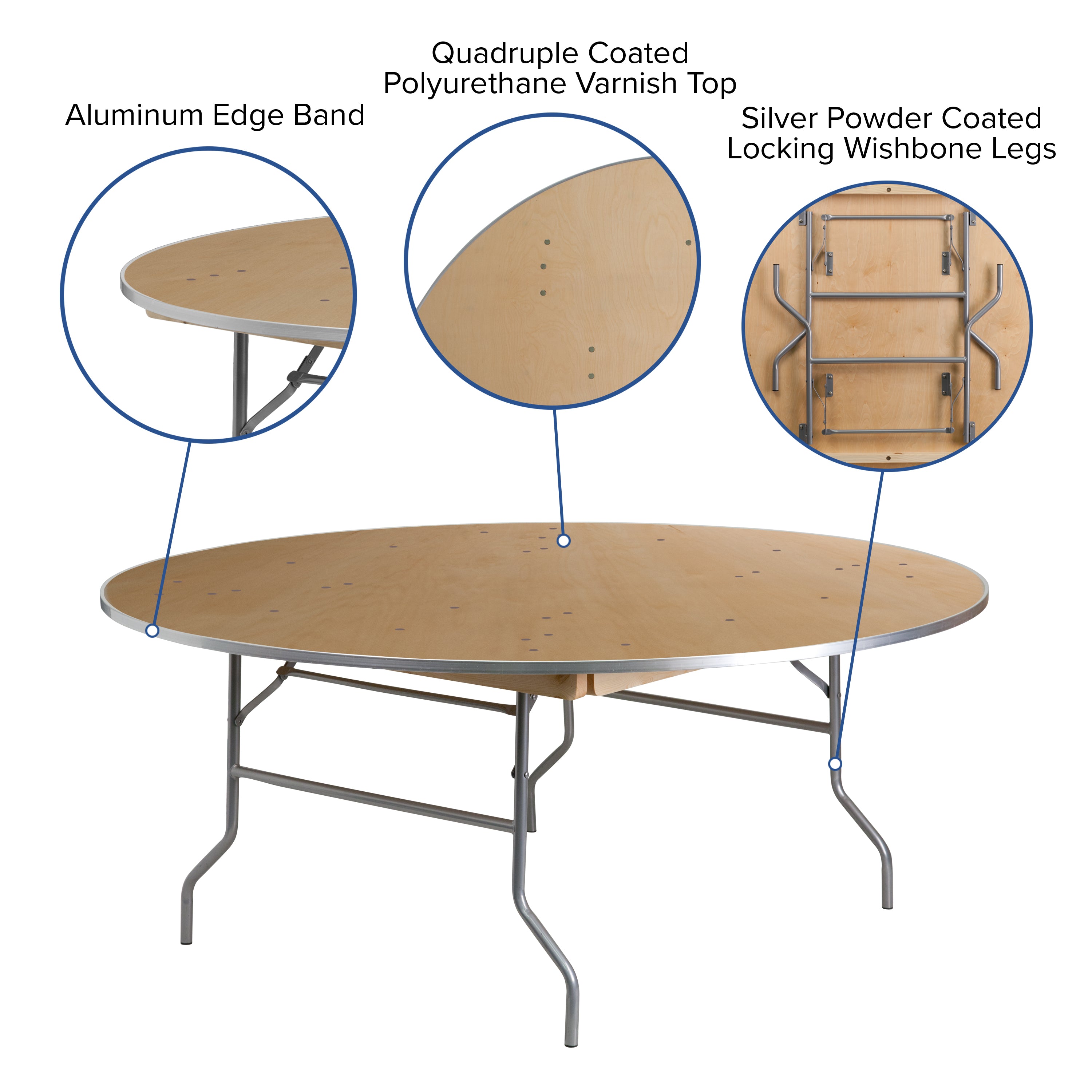 6-Foot Round HEAVY DUTY Birchwood Folding Banquet Table with METAL Edges-Round Folding Table-Flash Furniture-Wall2Wall Furnishings