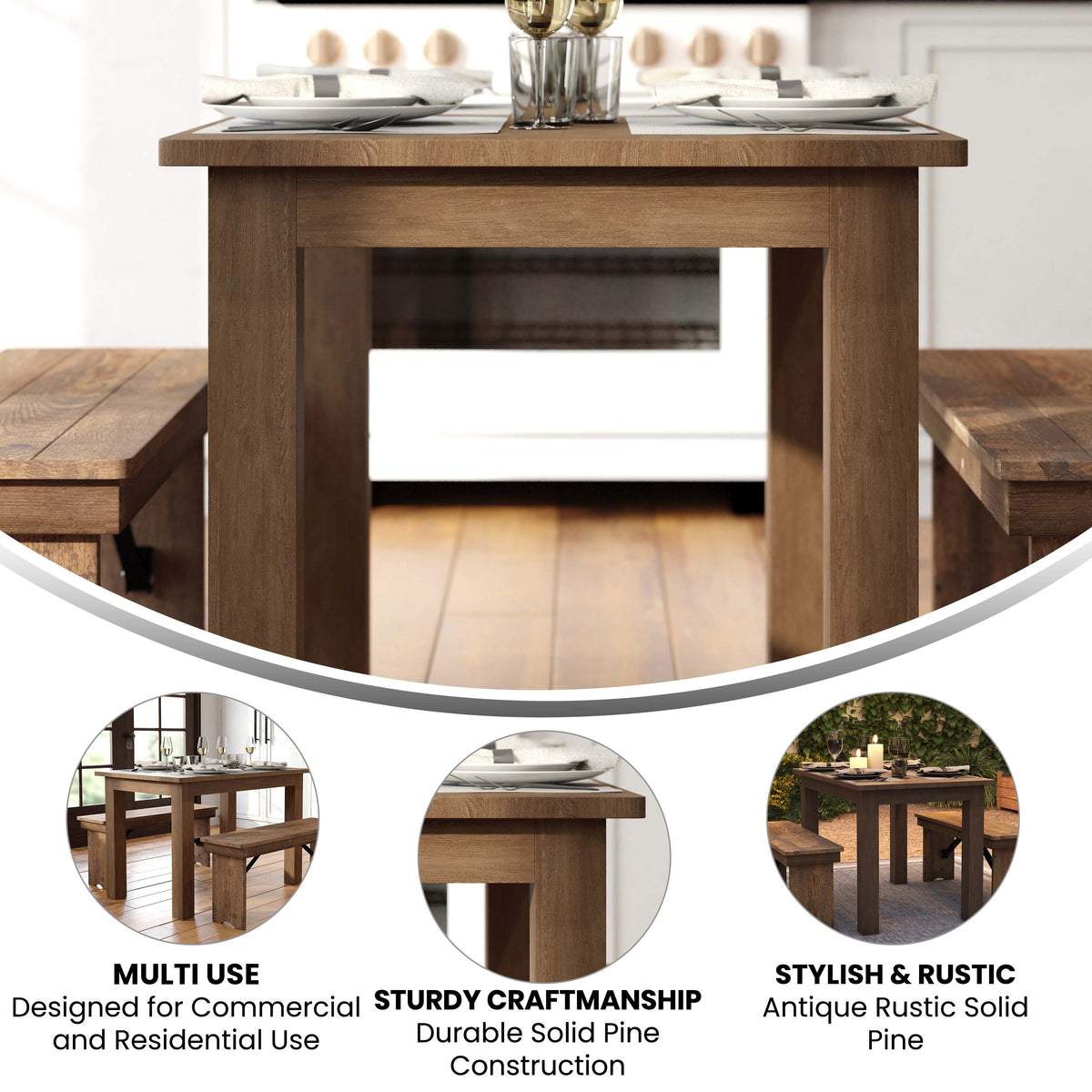 46" x 30" Rectangular Solid Pine Farm Dining Table