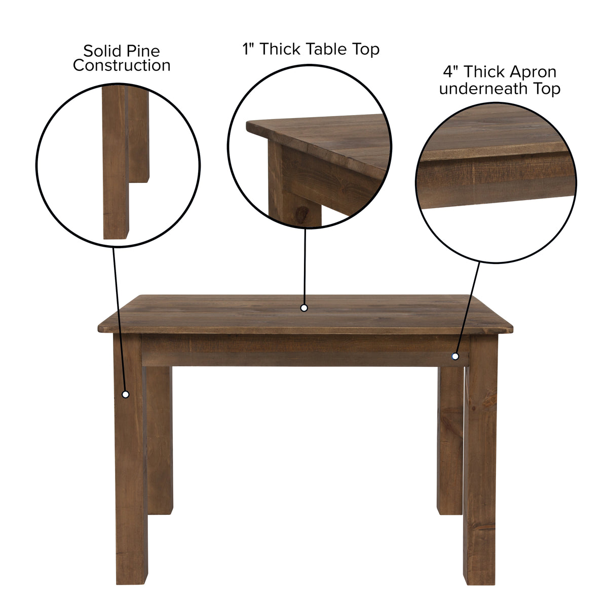 46" x 30" Rectangular Solid Pine Farm Dining Table