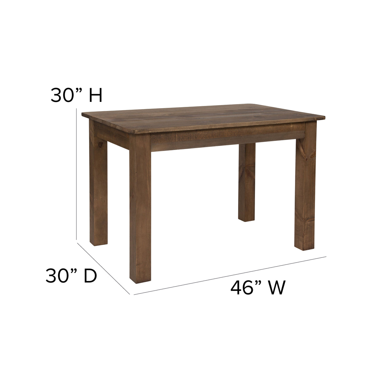 46" x 30" Rectangular Solid Pine Farm Dining Table