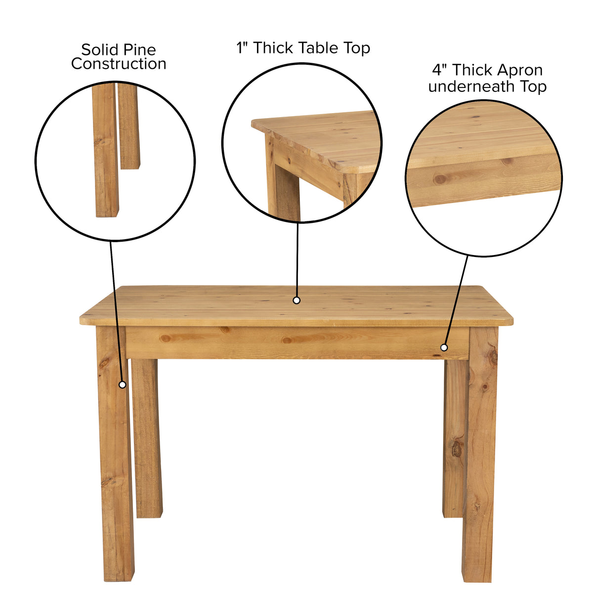 46" x 30" Rectangular Solid Pine Farm Dining Table