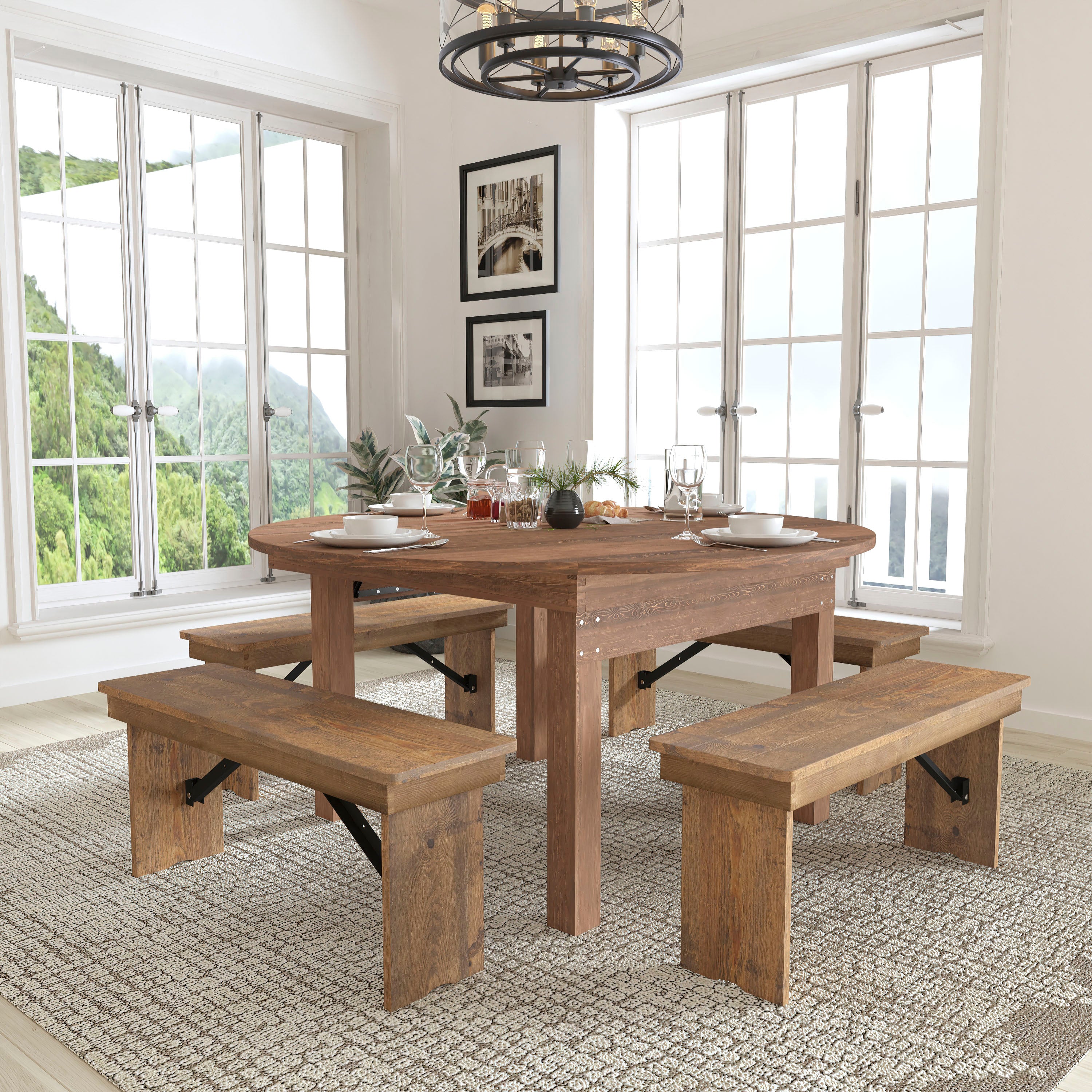 HERCULES Series Round Dining Table | Farm Inspired, Rustic & Antique Pine Dining Room Table-Farm Table-Flash Furniture-Wall2Wall Furnishings