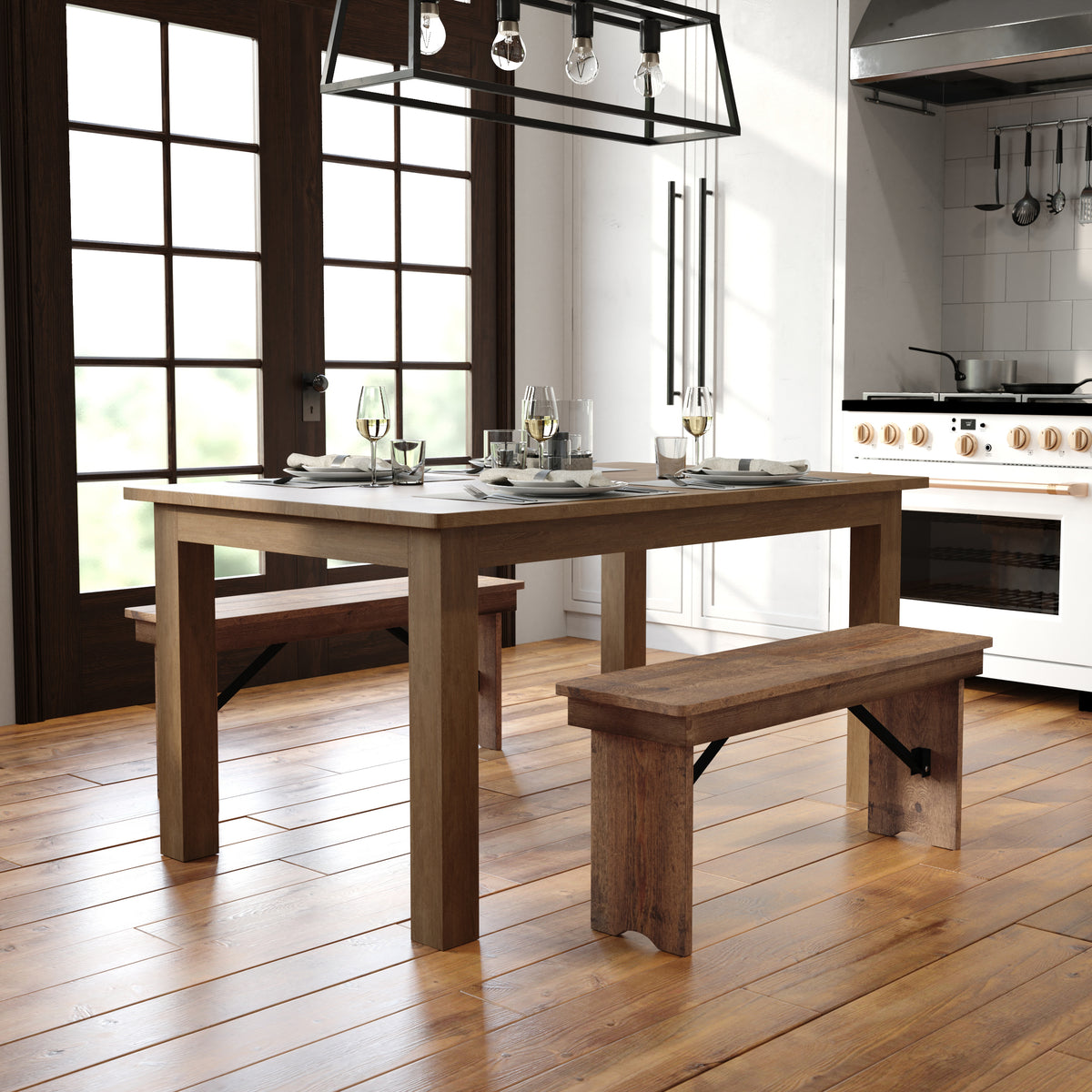60" x 38" Rectangular Solid Pine Farm Dining Table