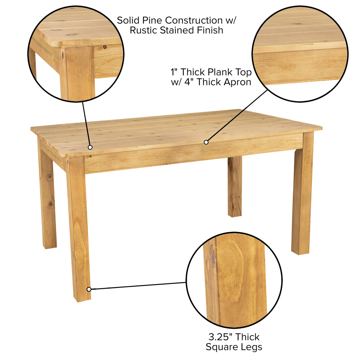 60" x 38" Rectangular Solid Pine Farm Dining Table