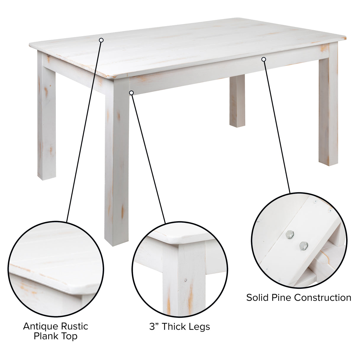60" x 38" Rectangular Solid Pine Farm Dining Table