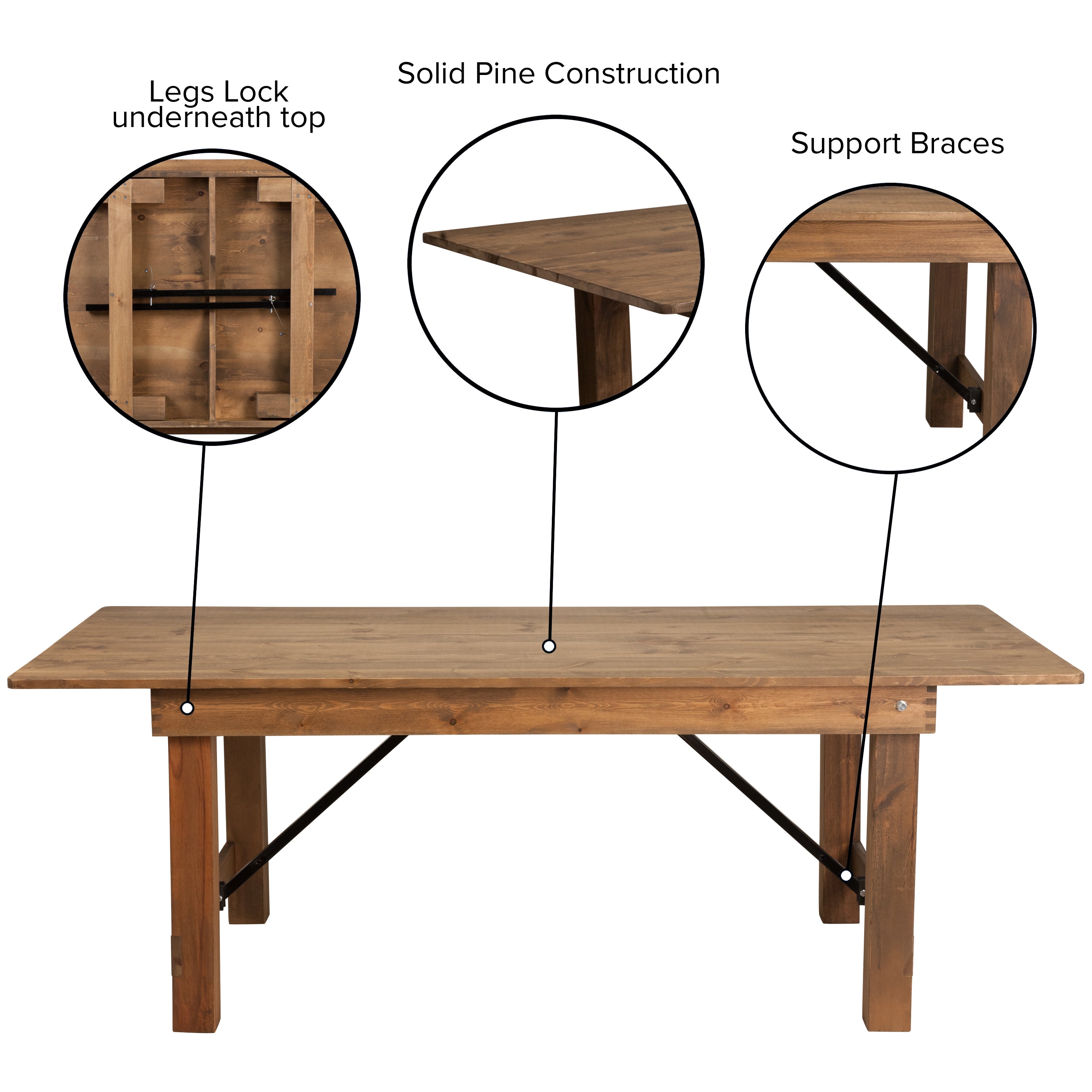 HERCULES Series 7' x 40" Rectangular Solid Pine Folding Farm Table-Dining Table-Flash Furniture-Wall2Wall Furnishings