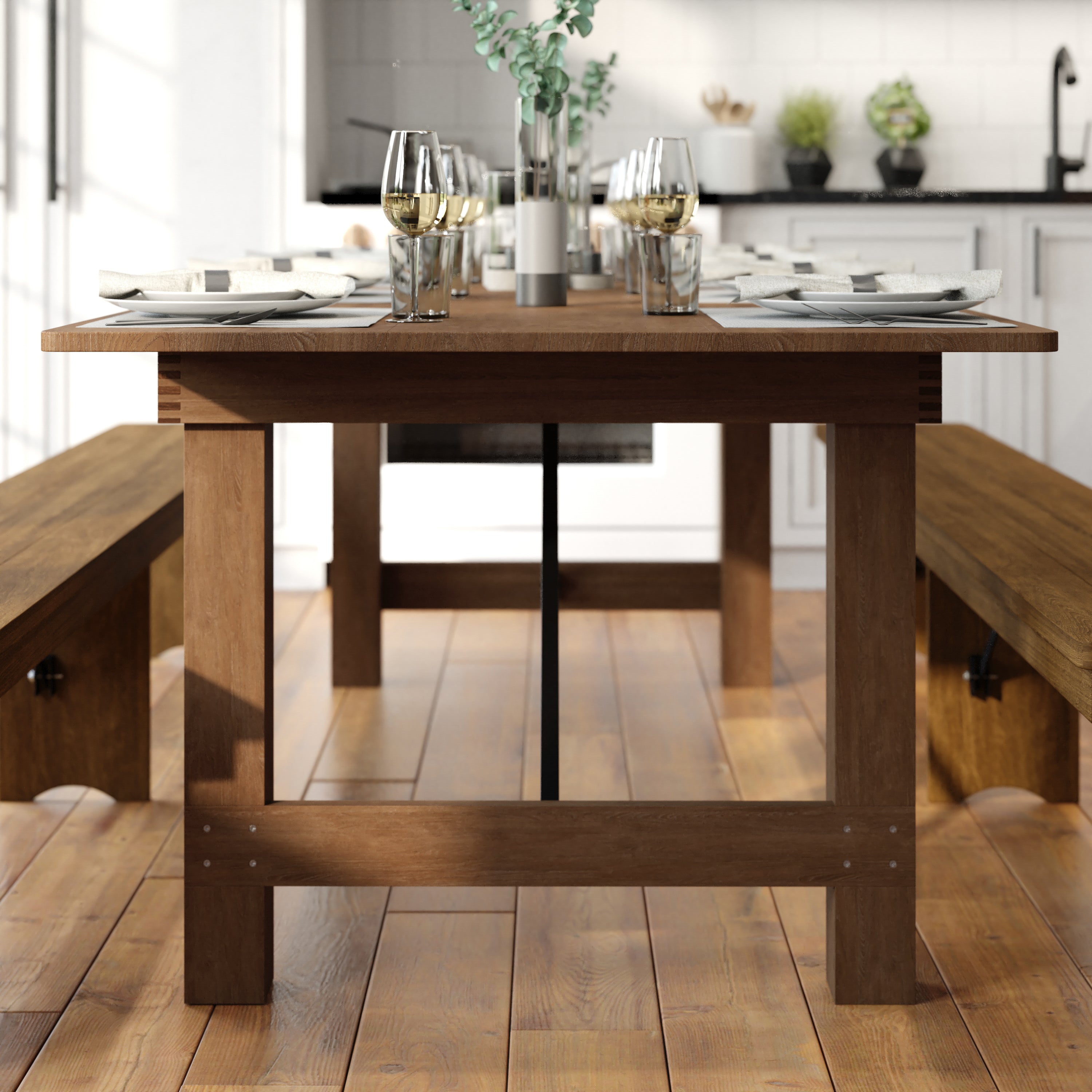 HERCULES Series 8' x 40" Solid Pine Folding Farm Table-Dining Table-Flash Furniture-Wall2Wall Furnishings