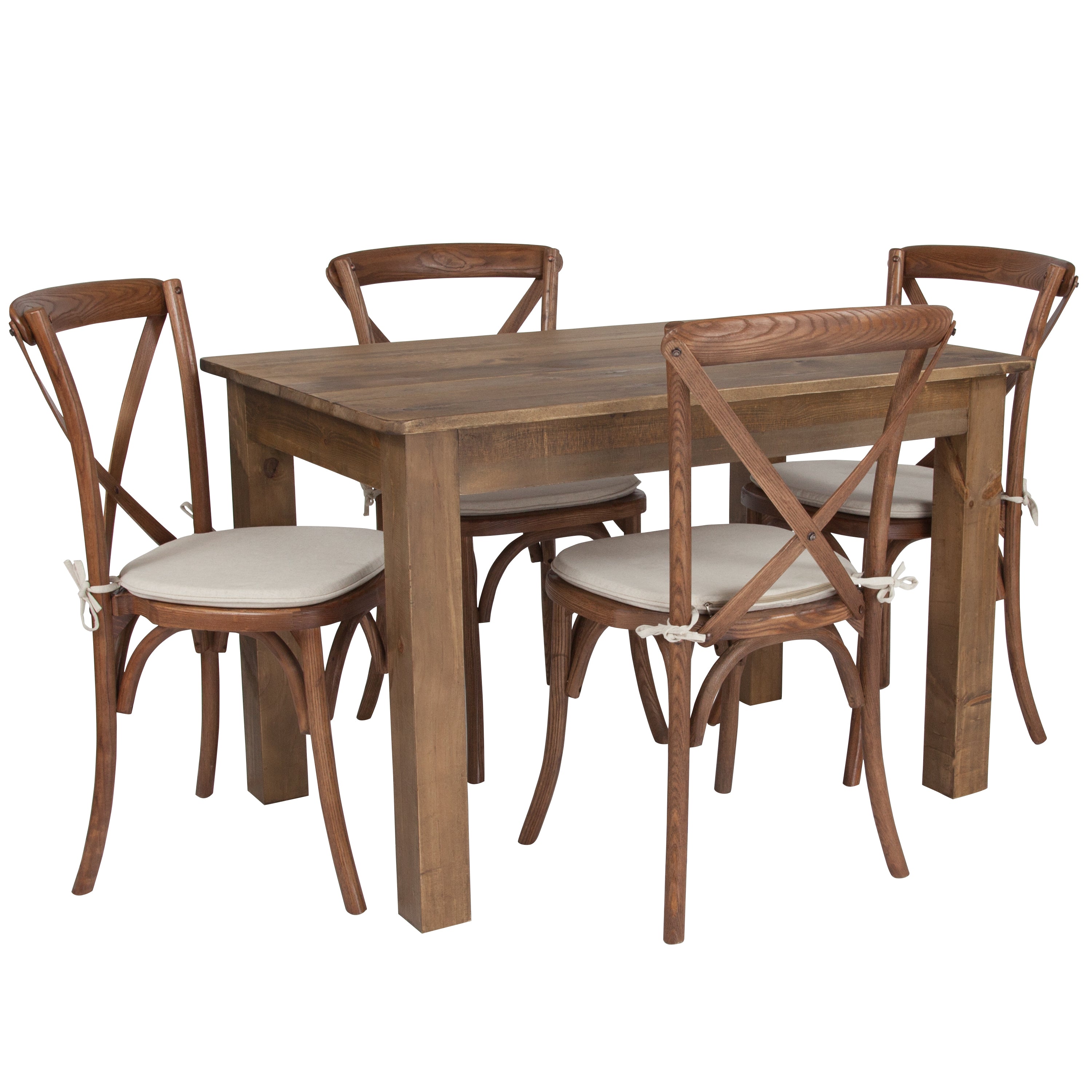 46" x 30" Farm Table Set with 4 Cross Back Chairs and Cushions-Dining Room Set-Flash Furniture-Wall2Wall Furnishings