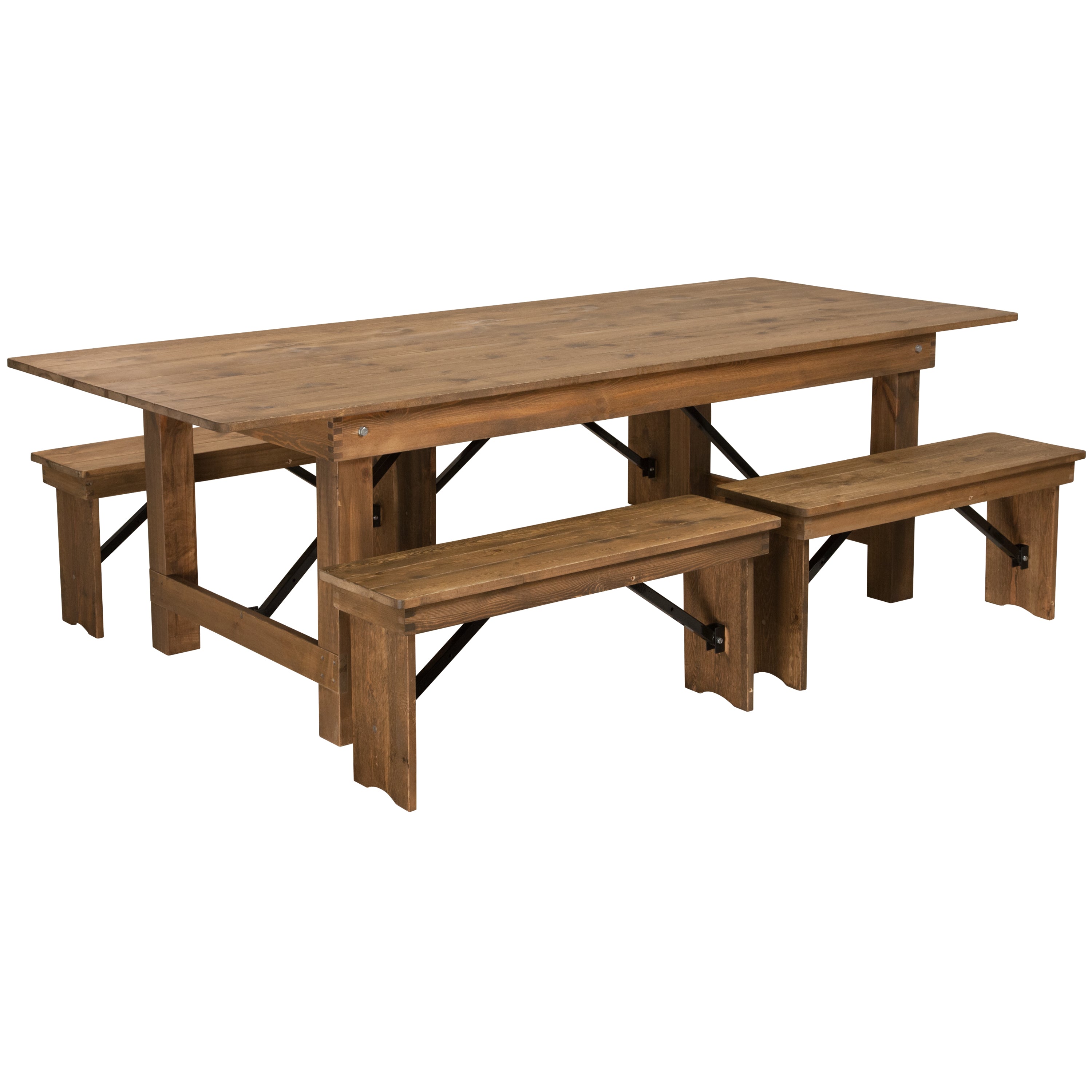 HERCULES Series 8' x 40'' Folding Farm Table and Four 40.25"L Bench Set-Dining Room Set-Flash Furniture-Wall2Wall Furnishings