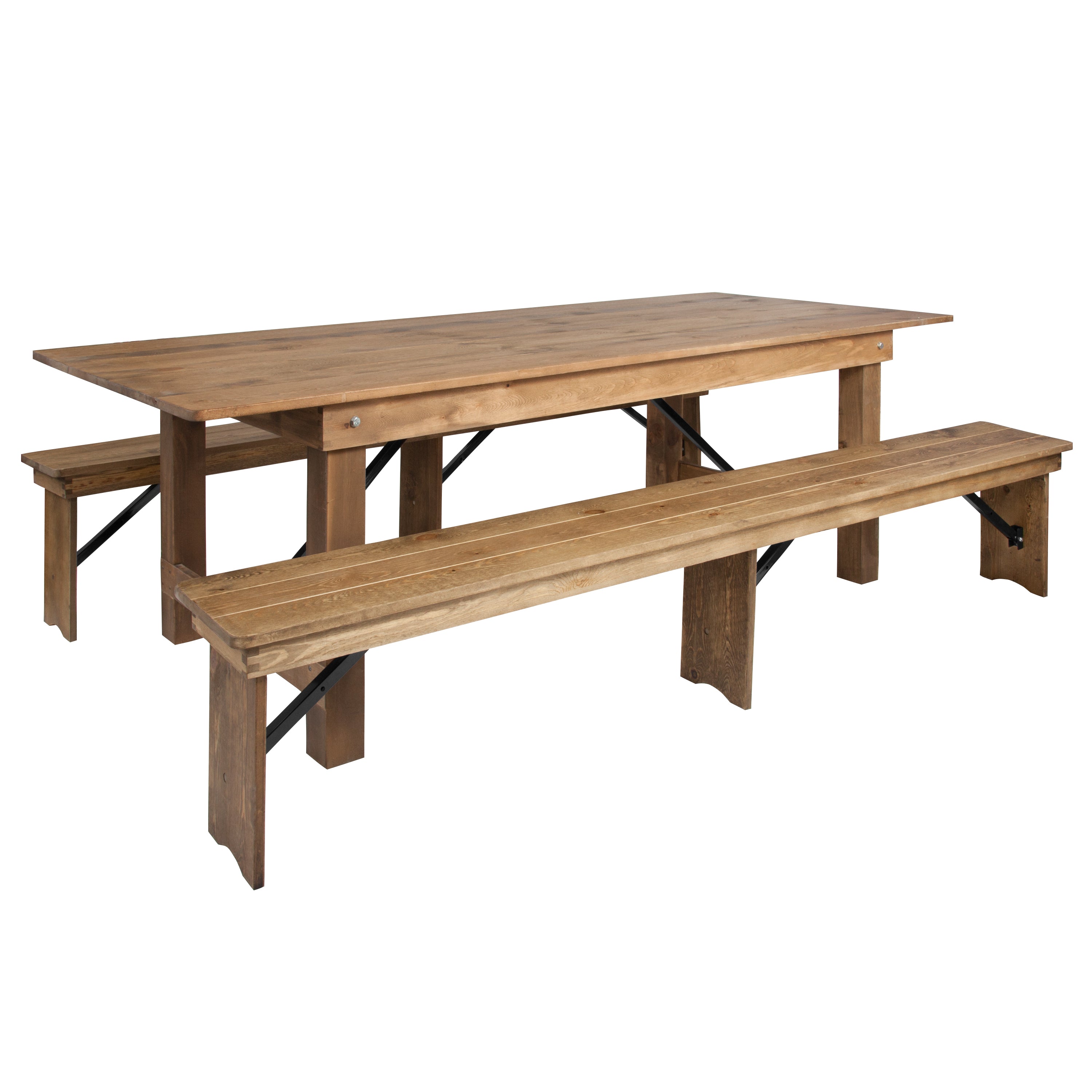 HERCULES Series 8' x 40" Folding Farm Table and Two Bench Set-Dining Room Set-Flash Furniture-Wall2Wall Furnishings