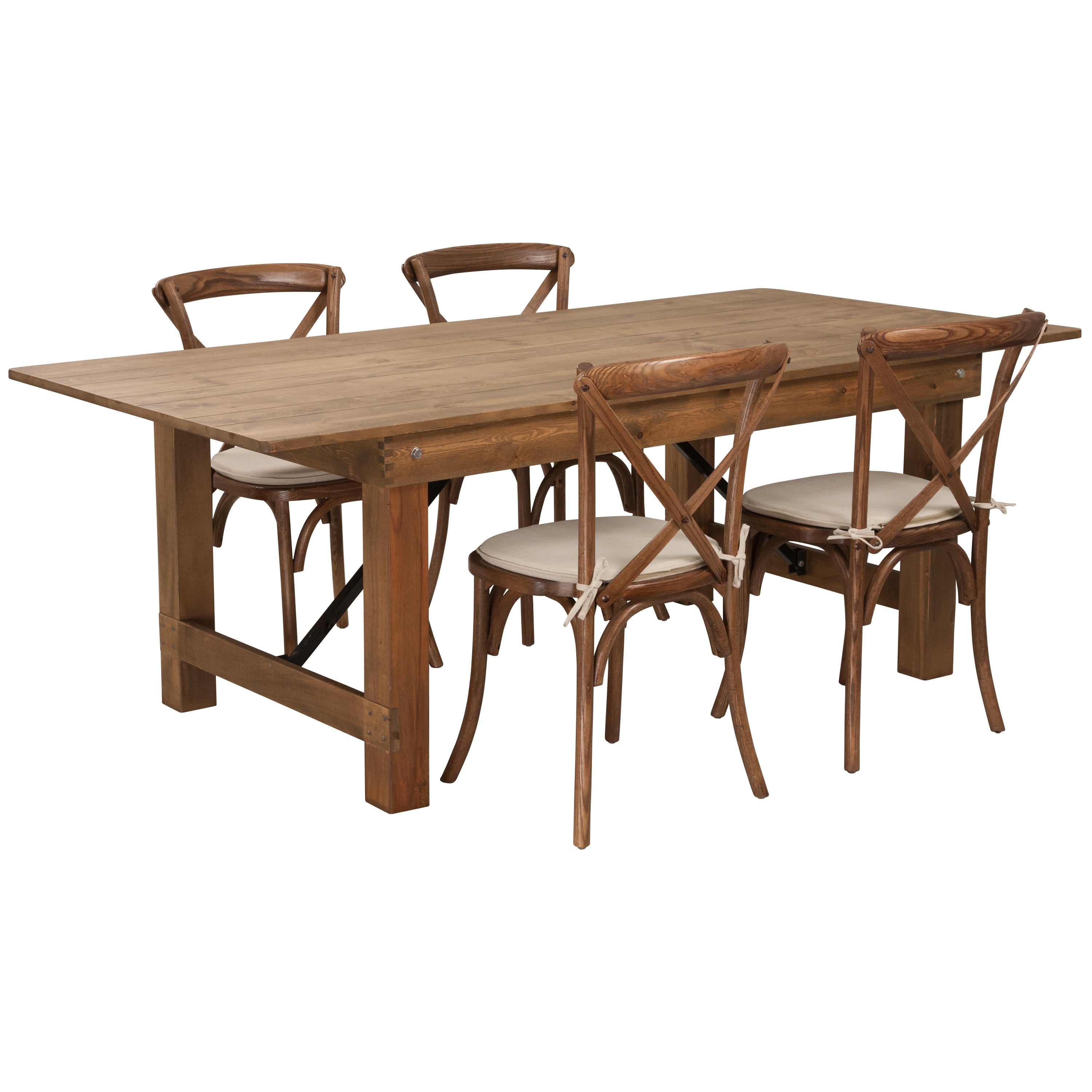 HERCULES Series 7' x 40'' Folding Farm Table Set with 4 Cross Back Chairs and Cushions-Dining Room Set-Flash Furniture-Wall2Wall Furnishings