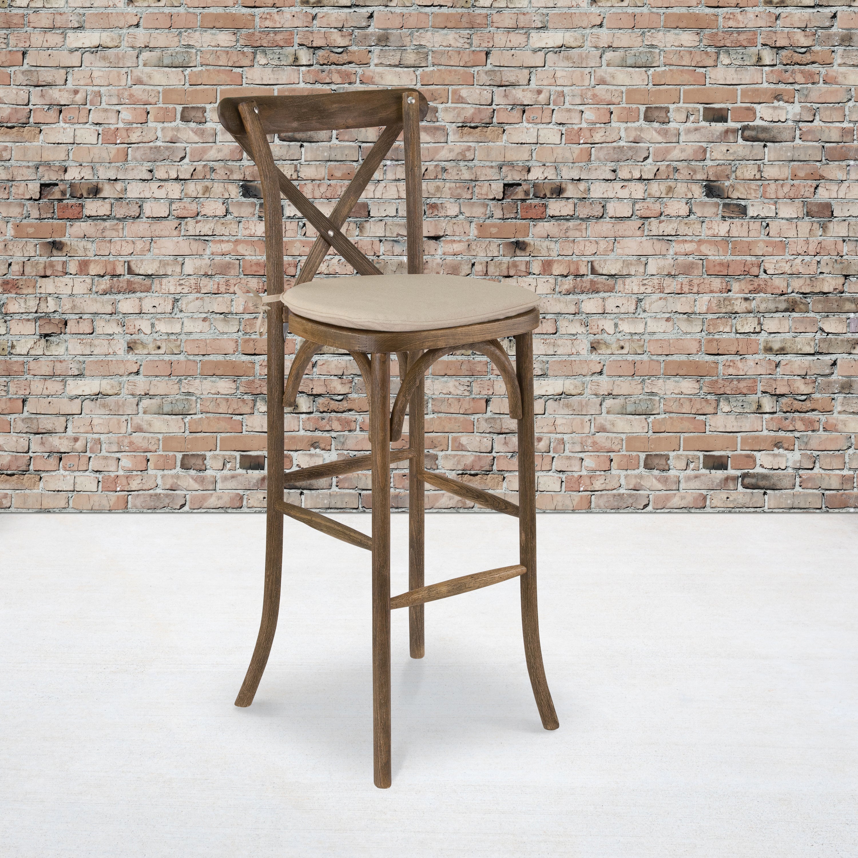 HERCULES Series Wood Cross Back Barstool with Cushion-Bar Stool-Flash Furniture-Wall2Wall Furnishings