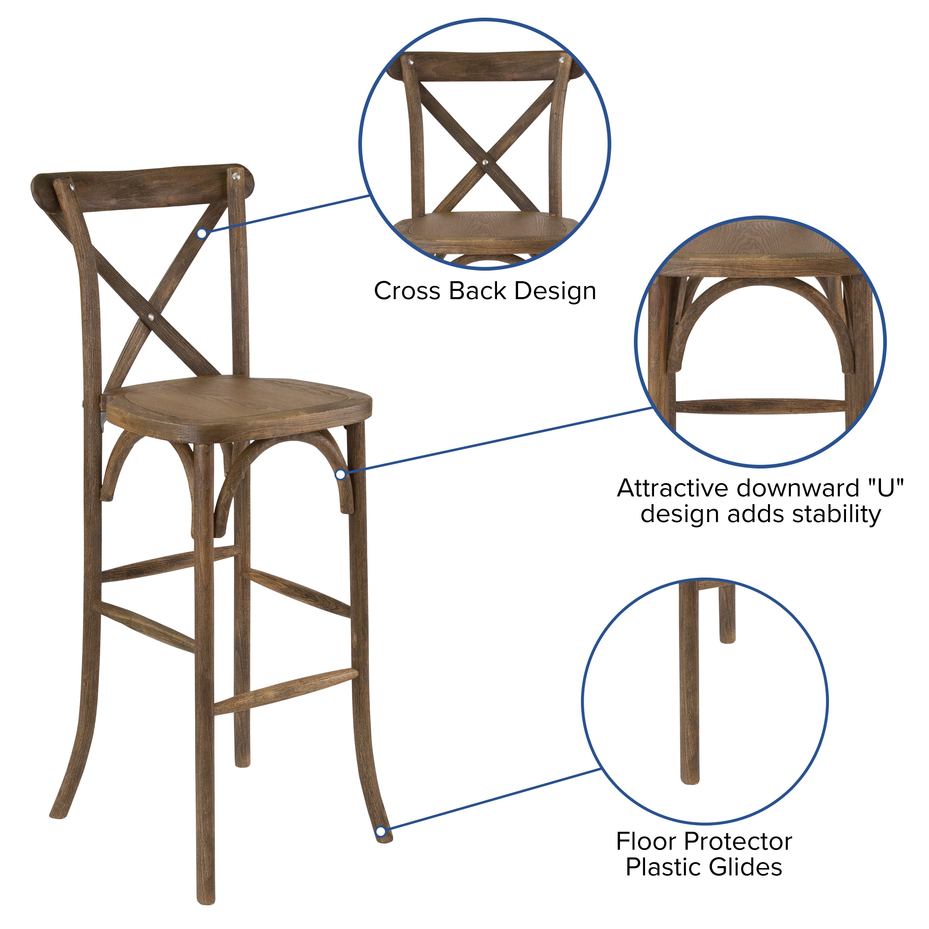 HERCULES Series Wood Cross Back Barstool-Bar Stool-Flash Furniture-Wall2Wall Furnishings