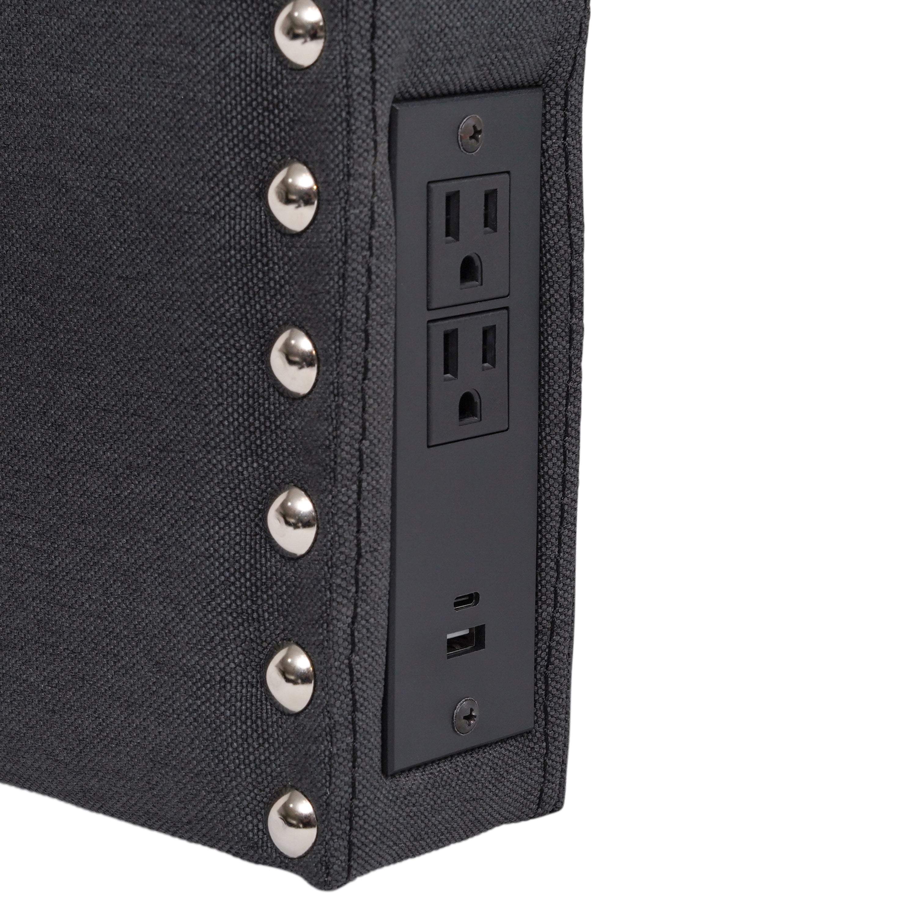 Adeline Contoured Headboard with 2 Power Outlets, 1 USB and 1 USB Type-C Port with Studded LeatherSoft Upholstery and Dual Hanging Options