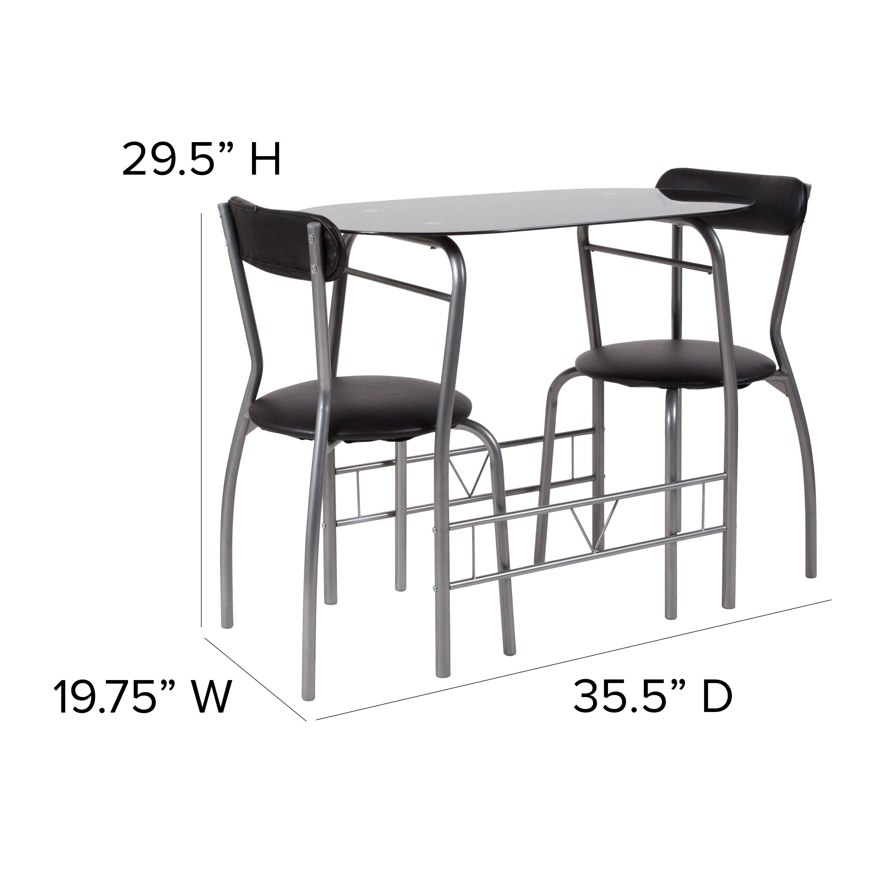 Sutton 3 Piece Space-Saver Bistro Set with Glass Top Table and Vinyl Padded Chairs