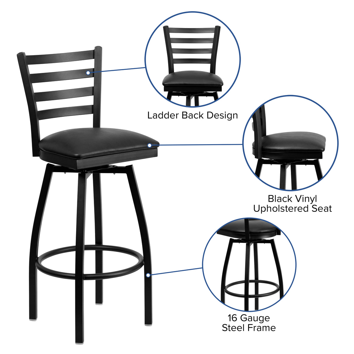Ladder Back Swivel Metal Barstool