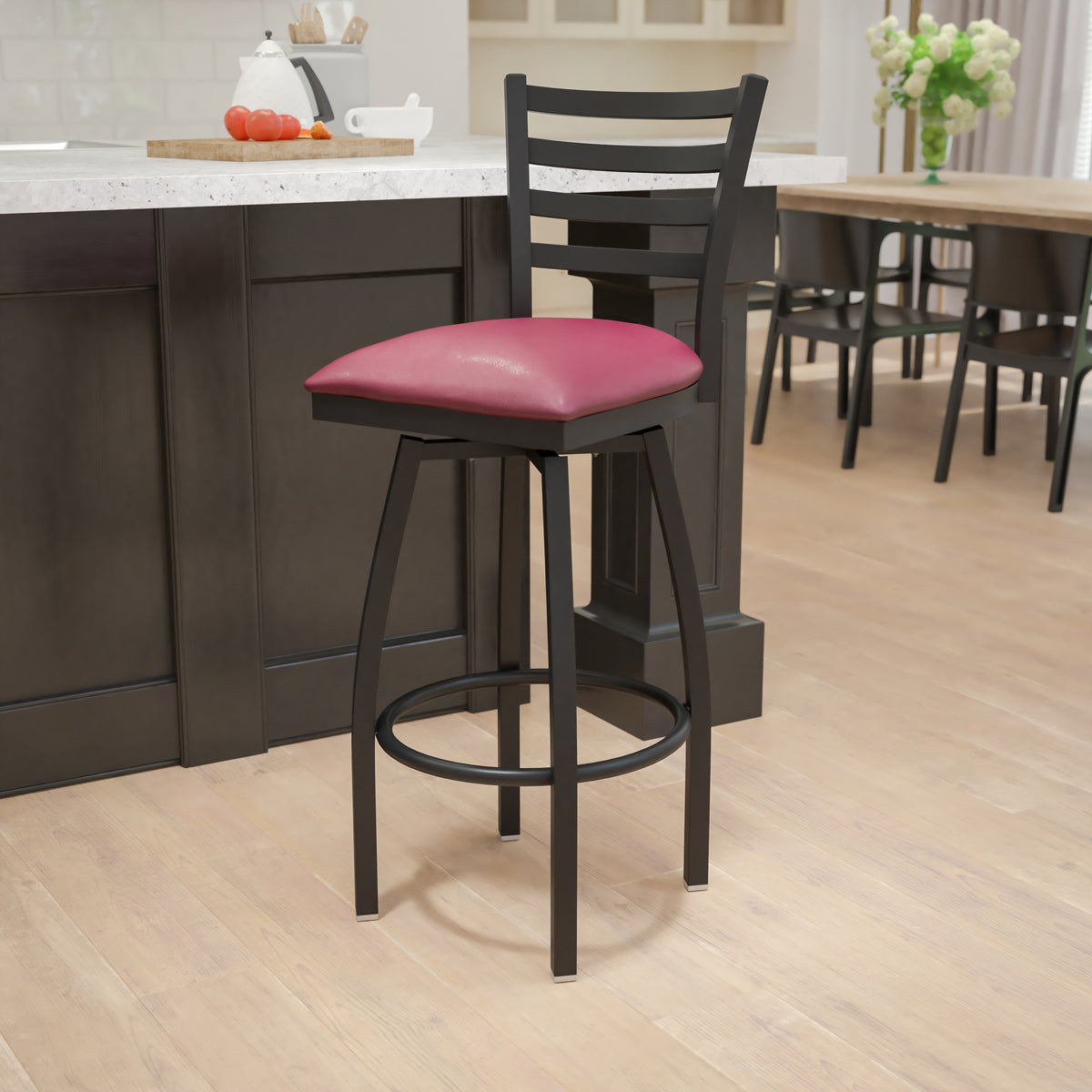 Ladder Back Swivel Metal Barstool