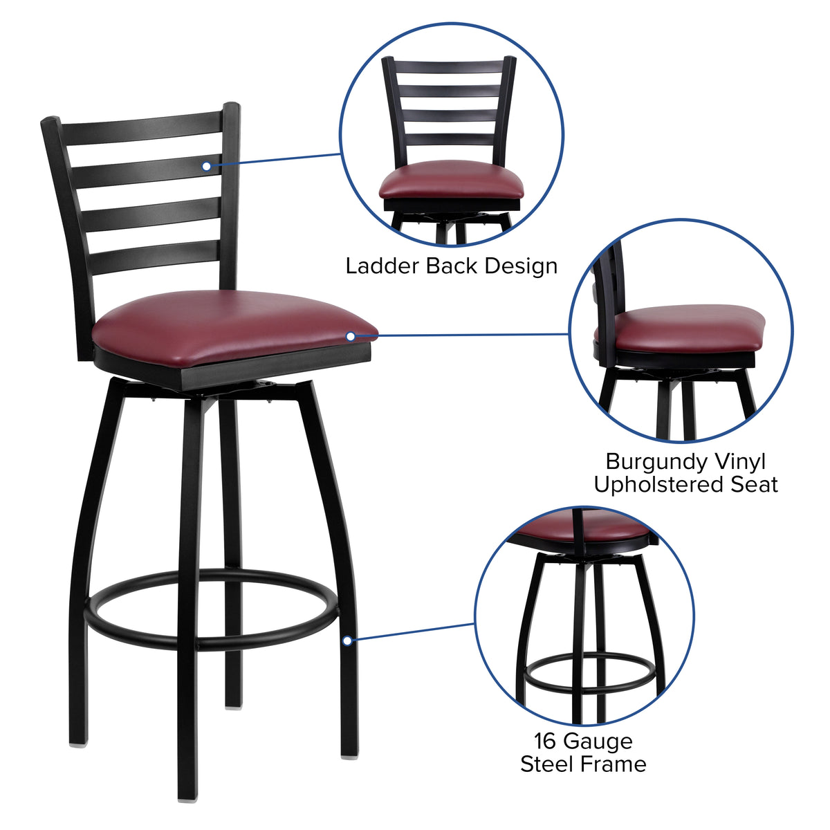 Ladder Back Swivel Metal Barstool