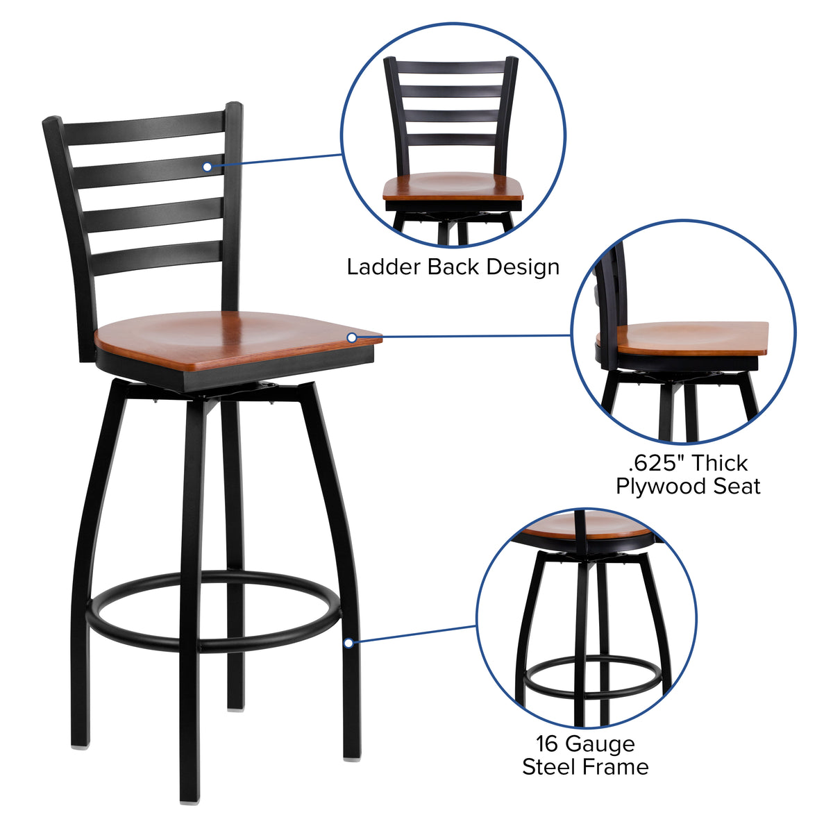 Ladder Back Swivel Metal Barstool