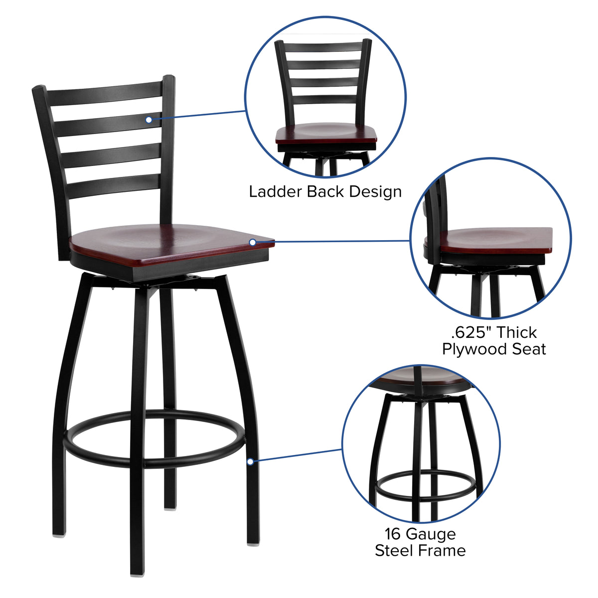 Ladder Back Swivel Metal Barstool
