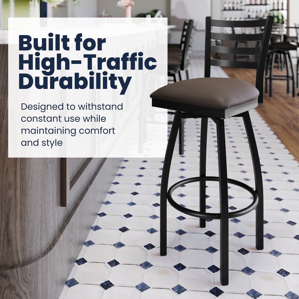 Ladder Back Swivel Metal Barstool