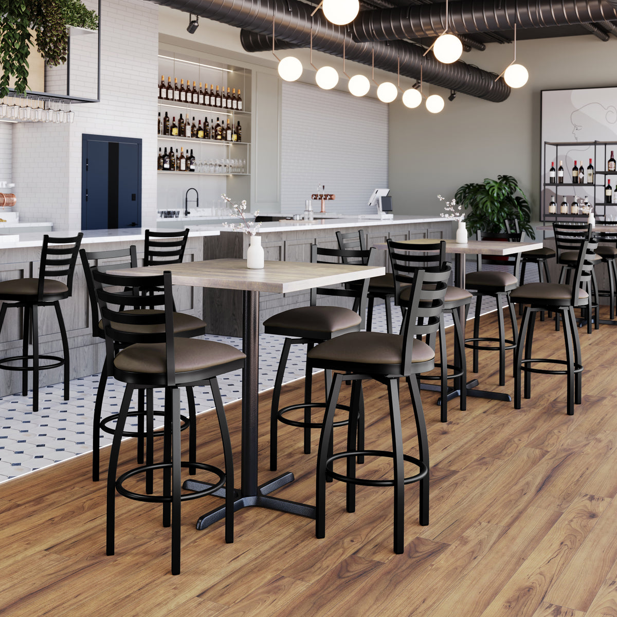 Ladder Back Swivel Metal Barstool